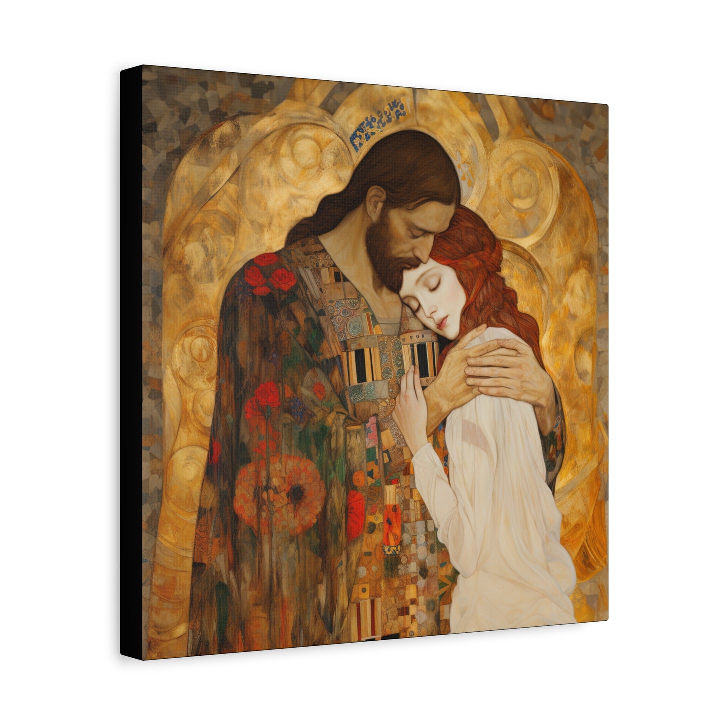 Christ Embracing Mary Magdalene Museum Wrapped Canvas - Sanctified Souls Print -Based on Klimt's The Kiss - Religious Catholic Art