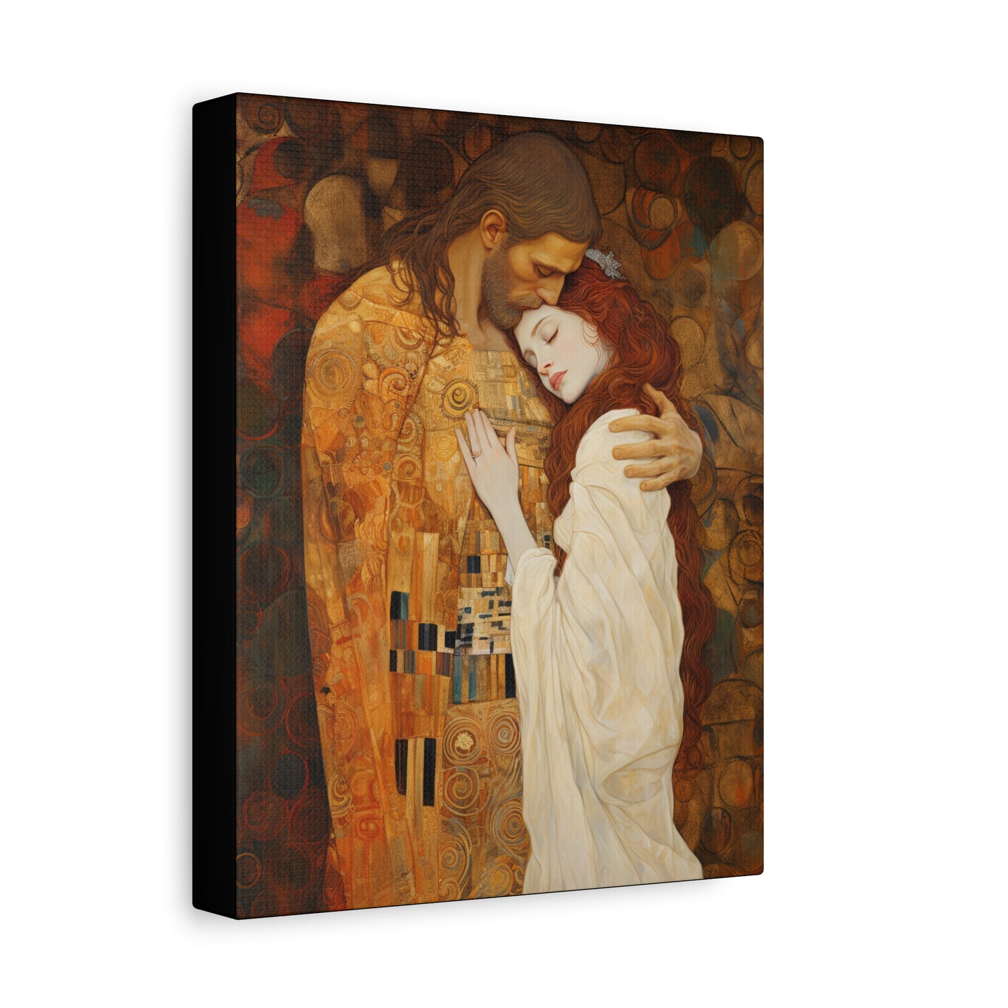 Transcendent Devotion: Christ Embracing Mary Magdalene Museum Wrapped Canvas - Sanctified Souls Print - Based on Klimt's The Kiss