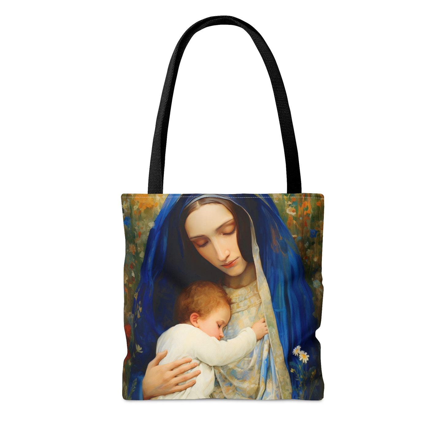 The Eternal Mother Mary and the Infant Jesus Tote Bag - Catholic faith inspired carry-all purse - day to day bag - Double Sided