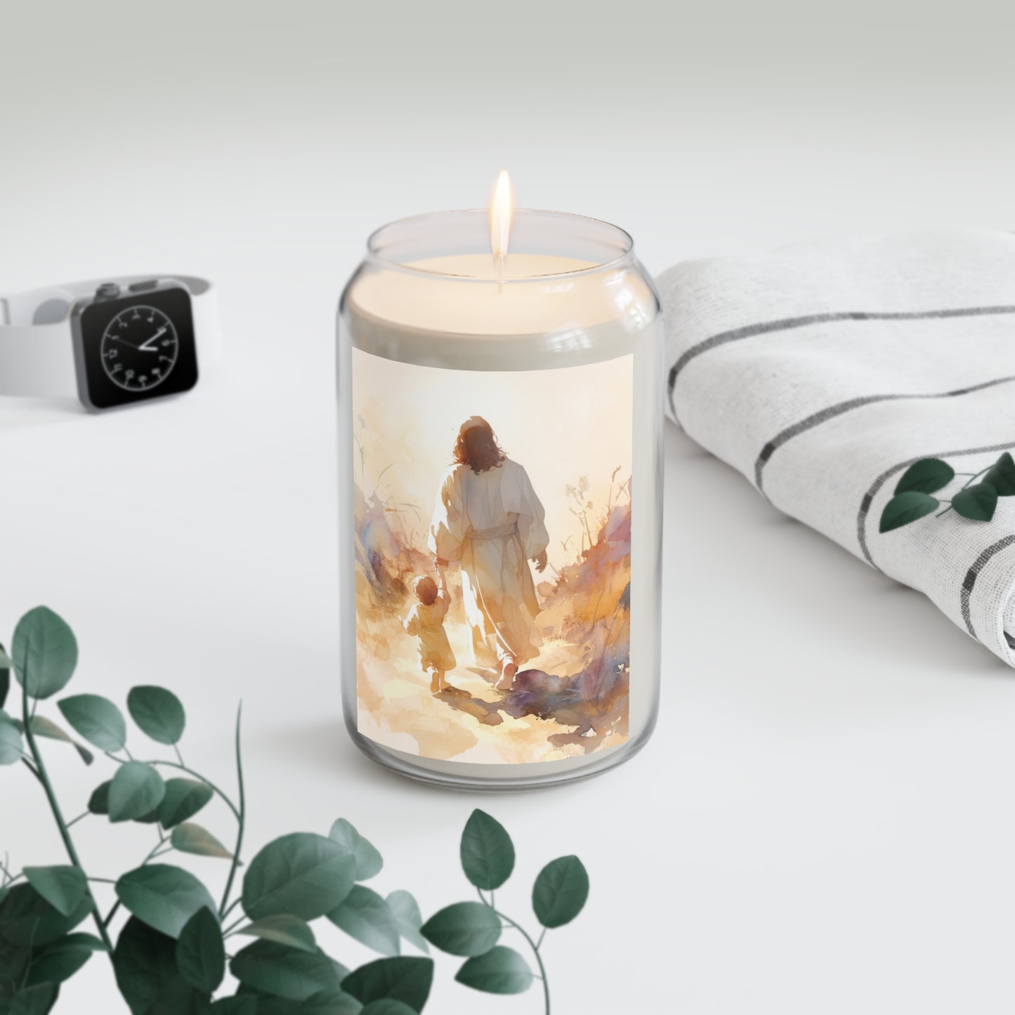 Jesus Guiding a Child in Faith - Christ and Child - Scented Prayer Candle, 13.75oz - Candle - Catholic Art - prayer room Scented Candle