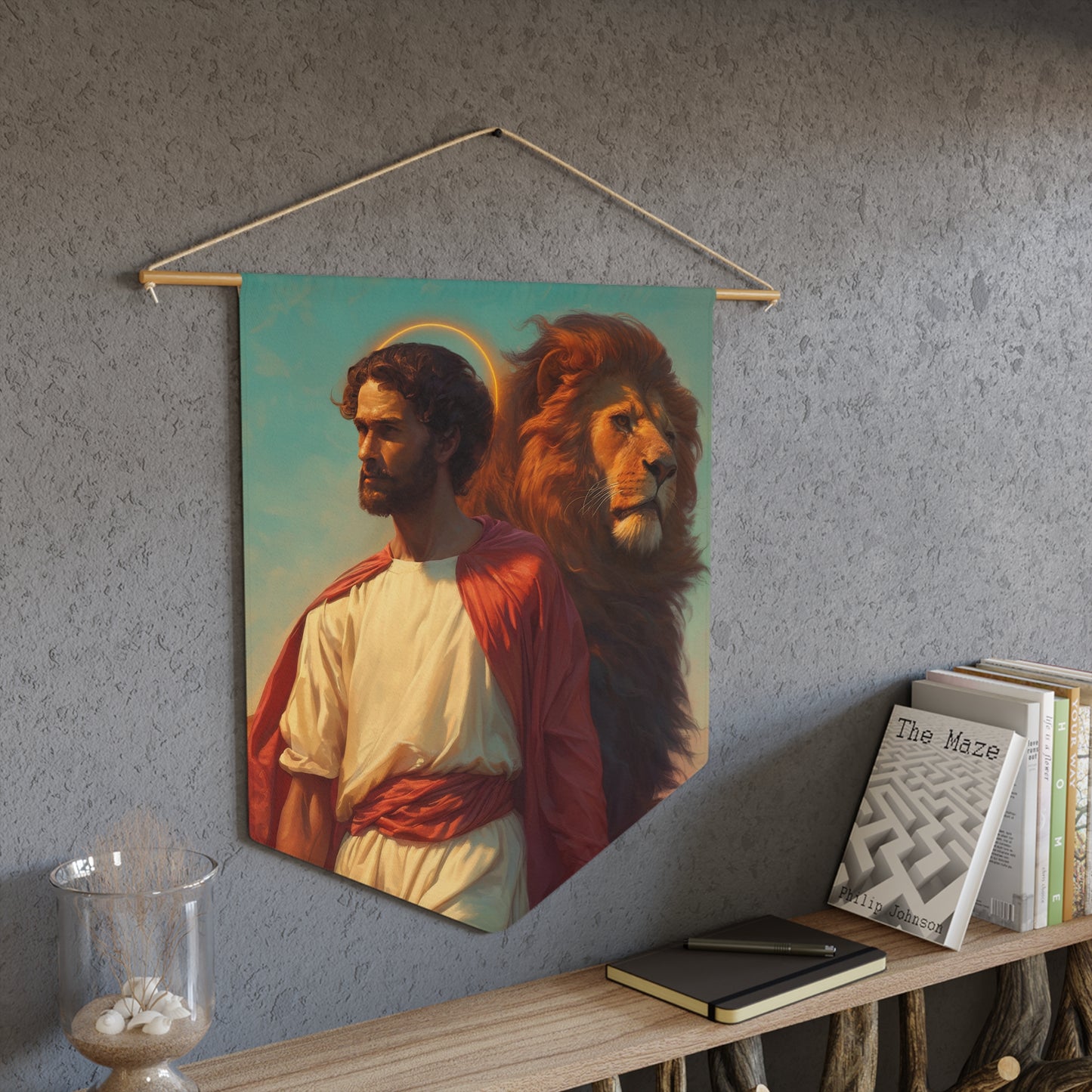Saint Mark the Evangelist Pennant / Banner / Wall Hanging - Prayer room art - 18" x 21" - Catholic prayer Religious Christian Gift