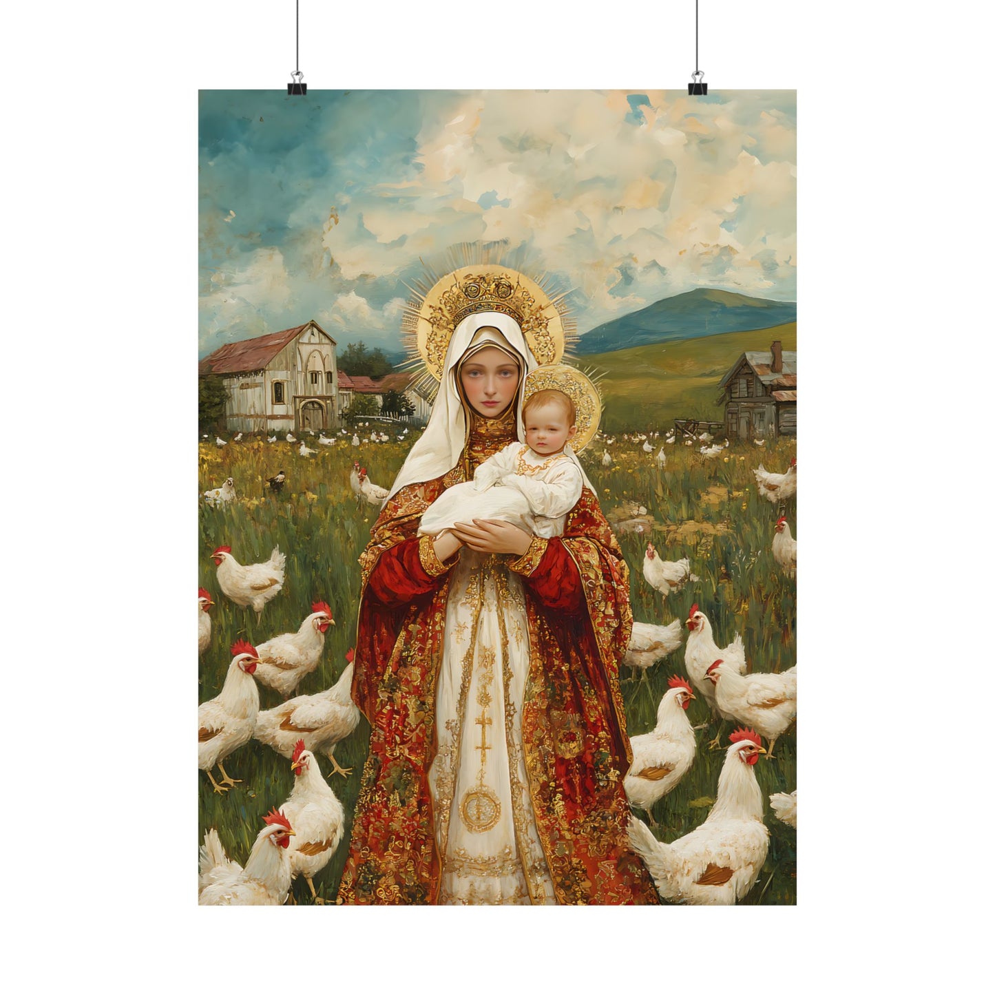 Our Lady of the Hens: Protector of the Humble Flock - Sanctified Souls Print - Multiple Sizes - Premium Posters - Catholic Art - Christian