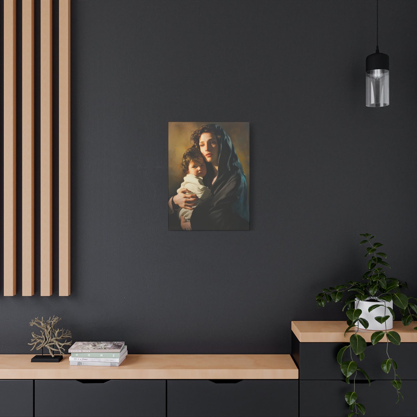 A mother's Gentle Embrace - Mary and The Christ Child - Museum Wrapped Canvas - Print - Religious Art for your Home - Catholic Saint Art