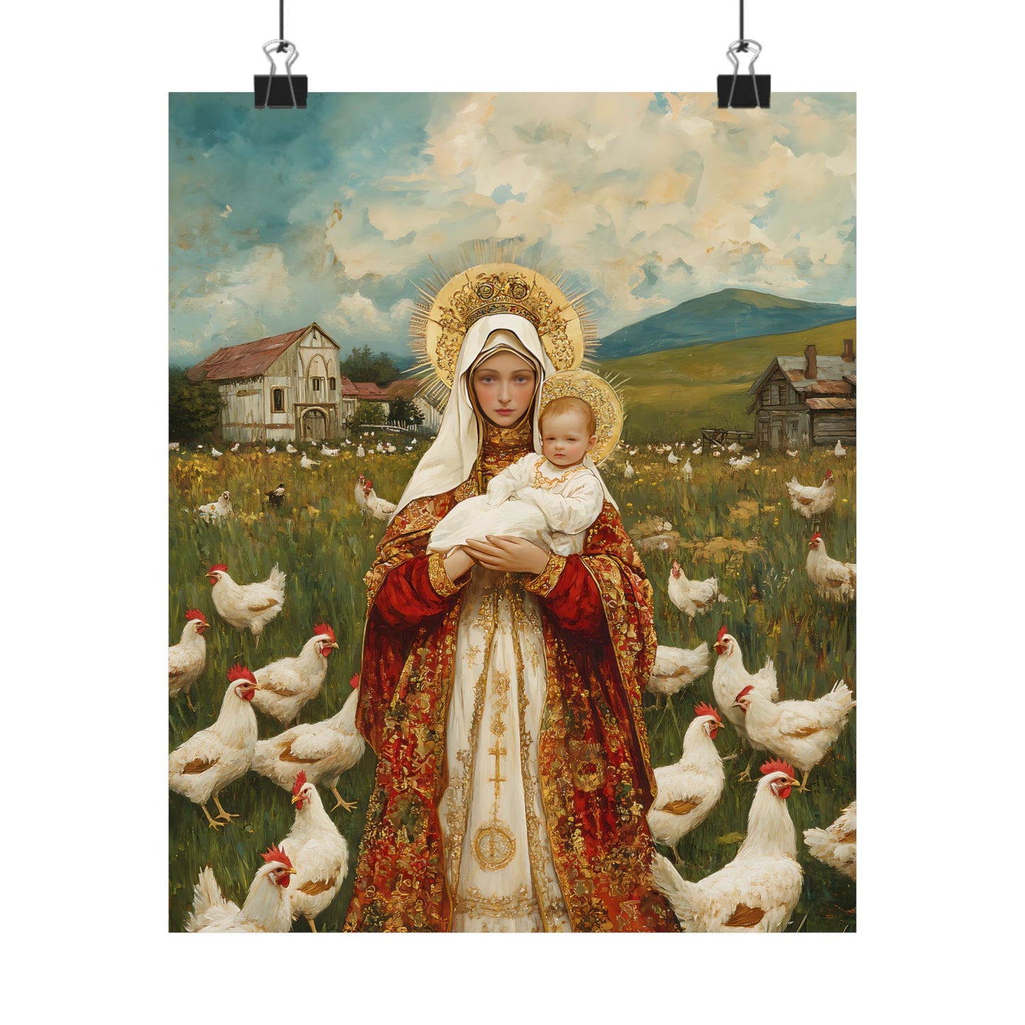 Our Lady of the Hens: Protector of the Humble Flock - Sanctified Souls Print - Multiple Sizes - Premium Posters - Catholic Art - Christian