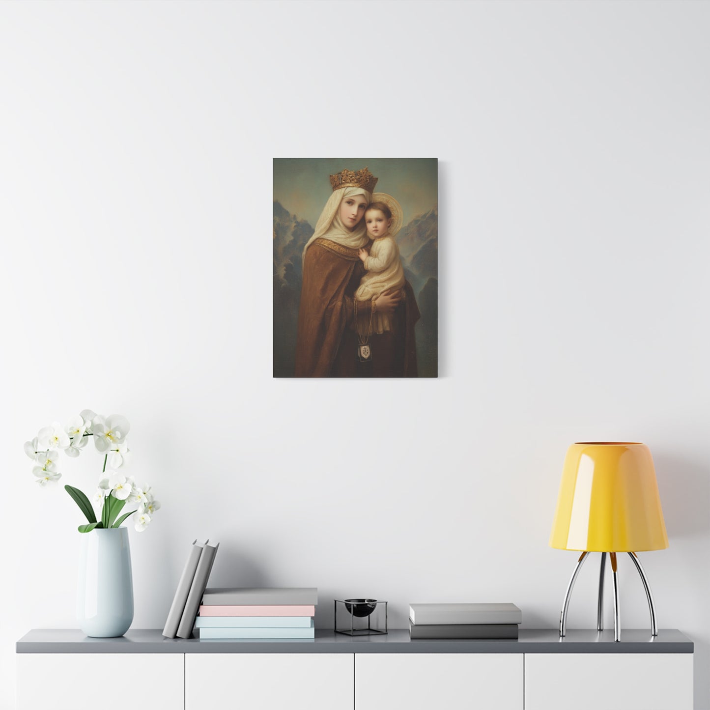 A Cord Between Heaven and Earth - Our Lady of Mount Carmel Wrapped Canvas Print - Multiple Sizes - Catholic Home art Matte Canvas, Stretched