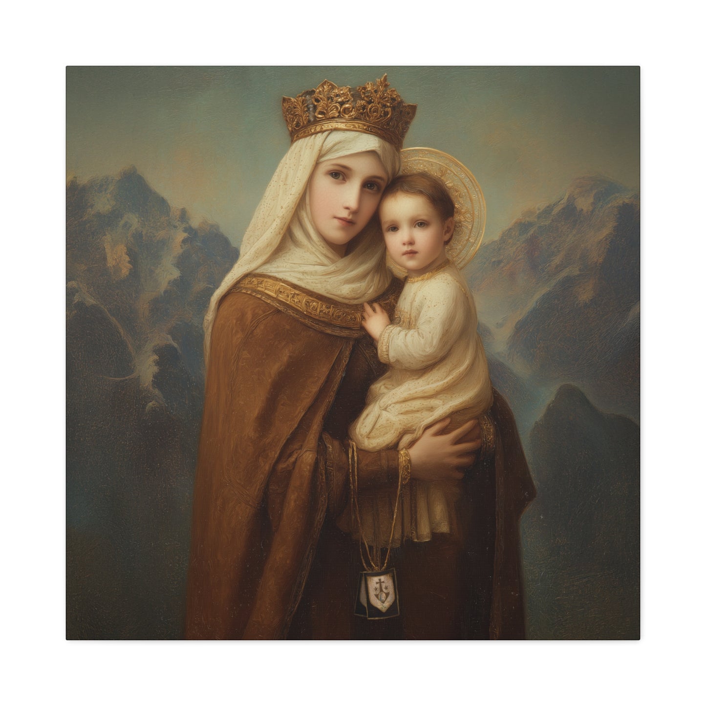A Cord Between Heaven and Earth - Our Lady of Mount Carmel Wrapped Canvas Print - Multiple Sizes - Catholic Home art Matte Canvas, Stretched