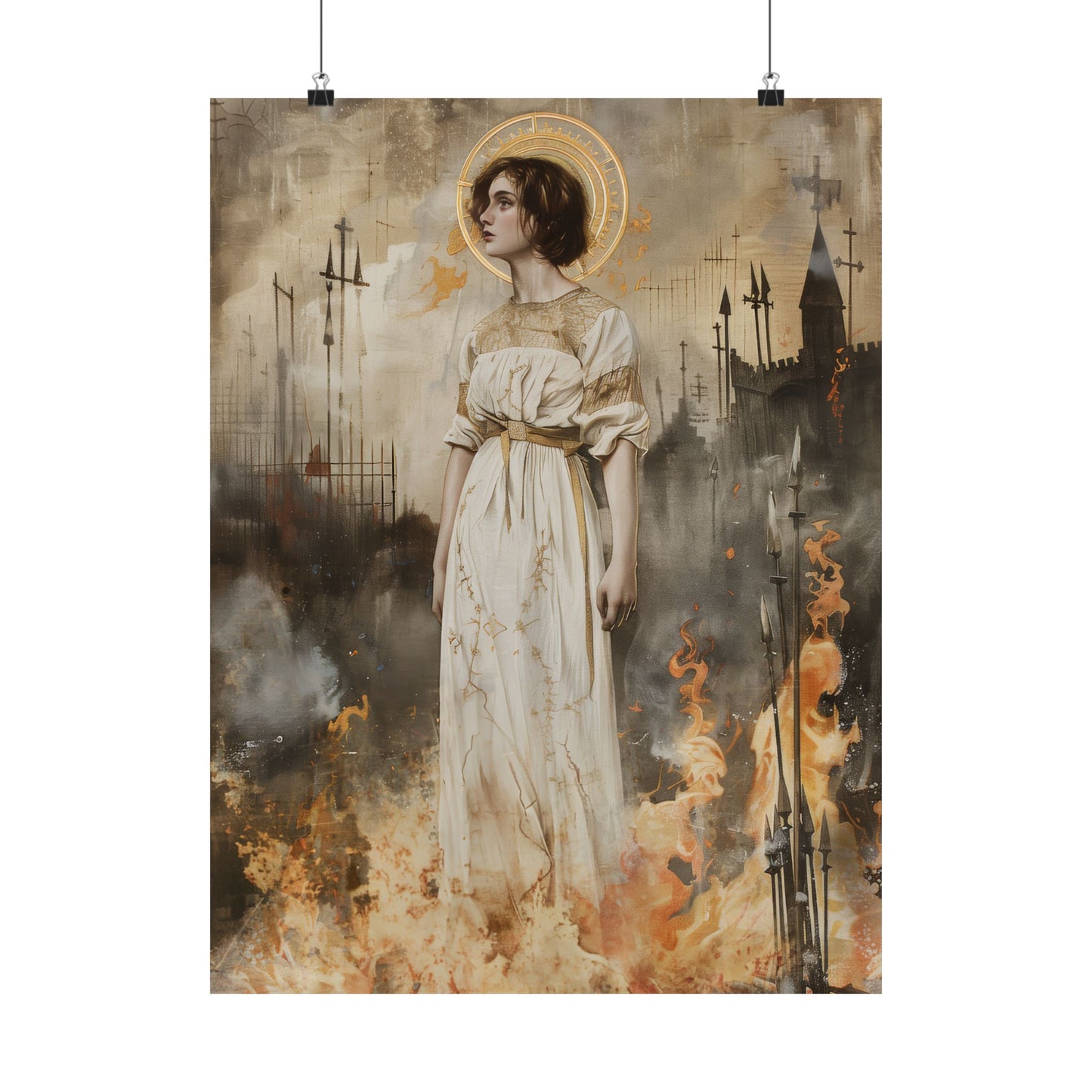Saint Joan of Arc Print - Sanctified Souls Print - Multiple Sizes - Premium Matte Vertical Posters - Joan set to Flames - Saint Joan