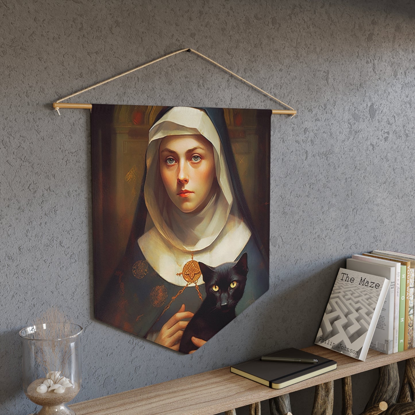Saint Gertrude Wall Banner / Wall Hanging / Pennant - Unique Religious Wall Art - Prayer room art - Catholic Art - Large Print - 18" x 21"