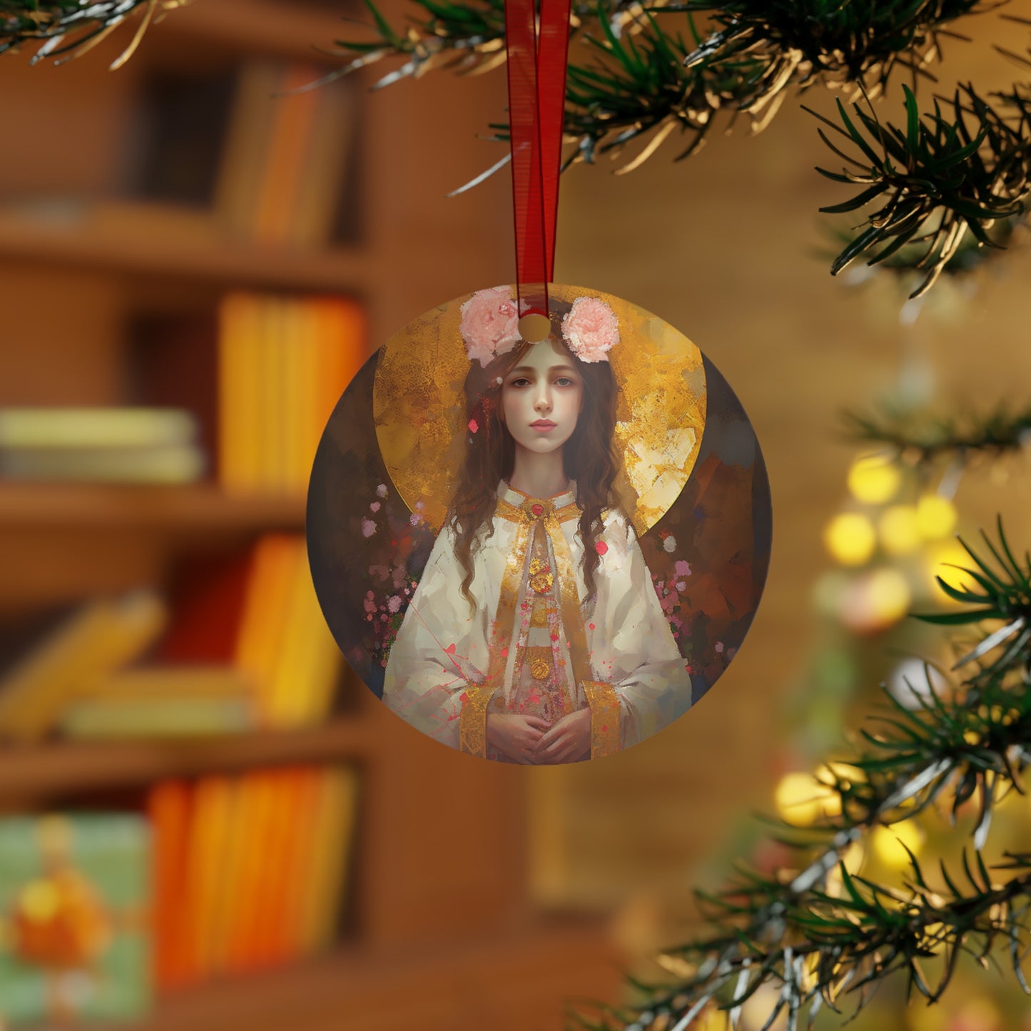 Saint Philomena Metal Ornament - Religious Holiday Christmas Ornament and Keepsake - Double sided - Prayer Ornament