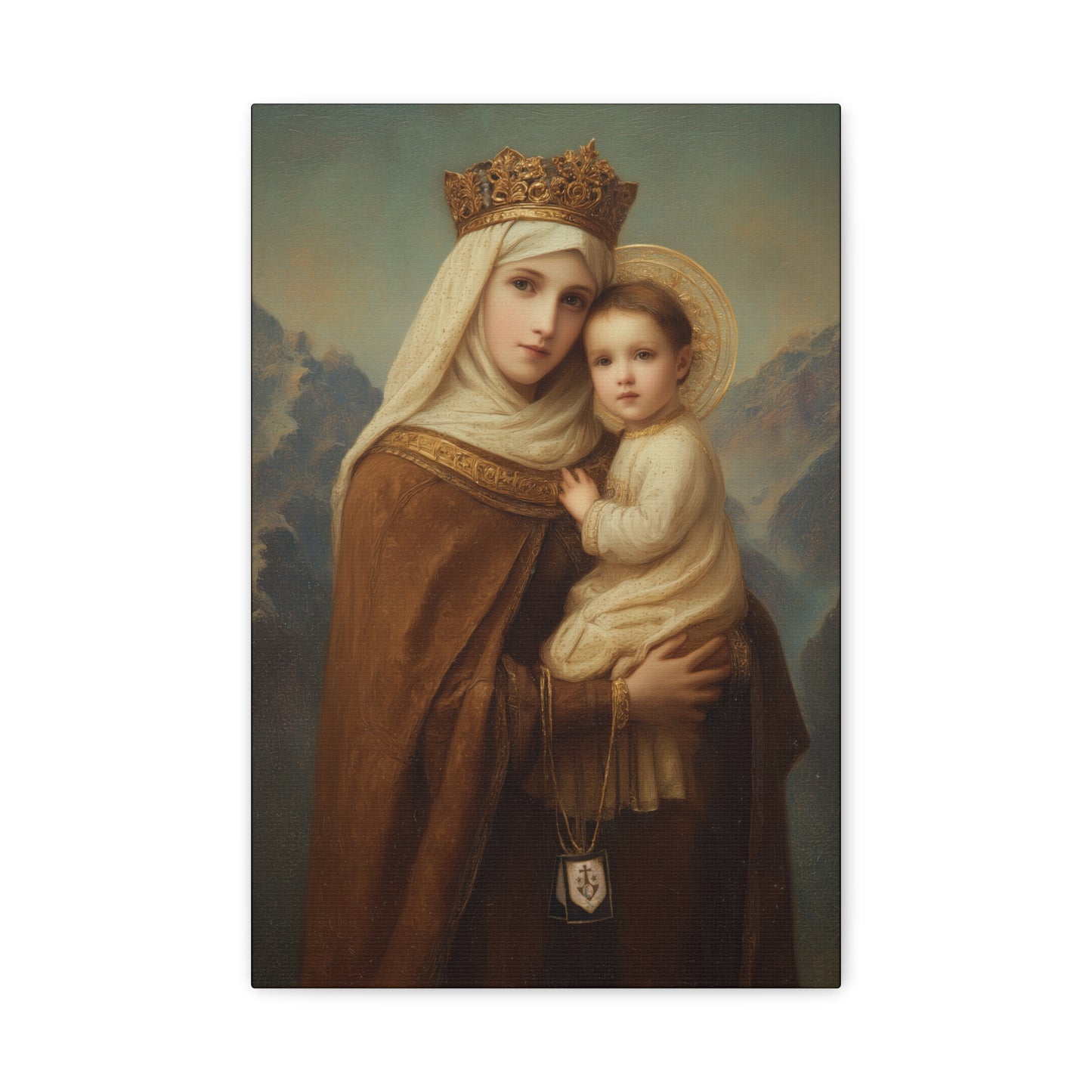 A Cord Between Heaven and Earth - Our Lady of Mount Carmel Wrapped Canvas Print - Multiple Sizes - Catholic Home art Matte Canvas, Stretched
