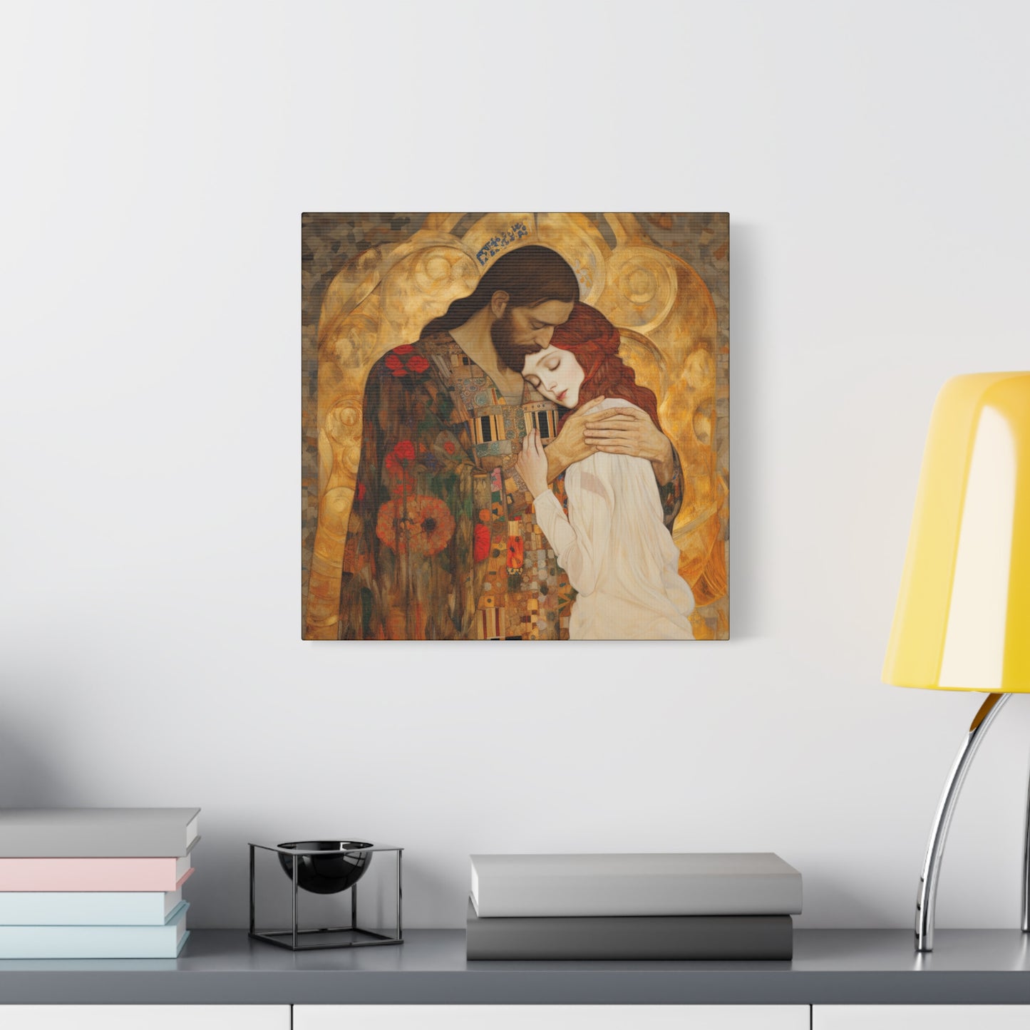 Christ Embracing Mary Magdalene Museum Wrapped Canvas - Sanctified Souls Print -Based on Klimt's The Kiss - Religious Catholic Art