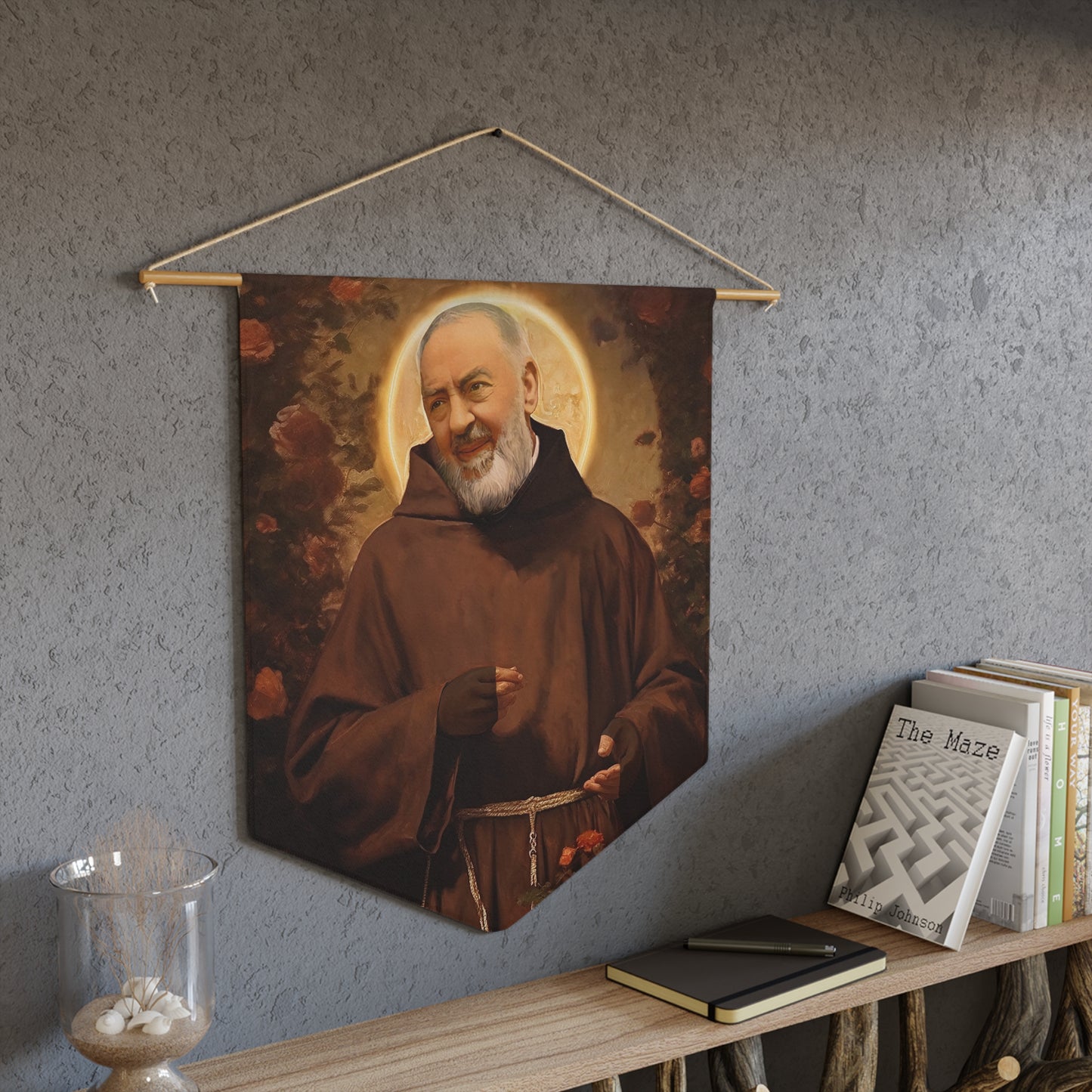 Saint Padre Pio Wall Banner / Wall Hanging / Pennant - Prayer room art - Catholic Home Art - Large Saint Art for your home - 18" x 21"