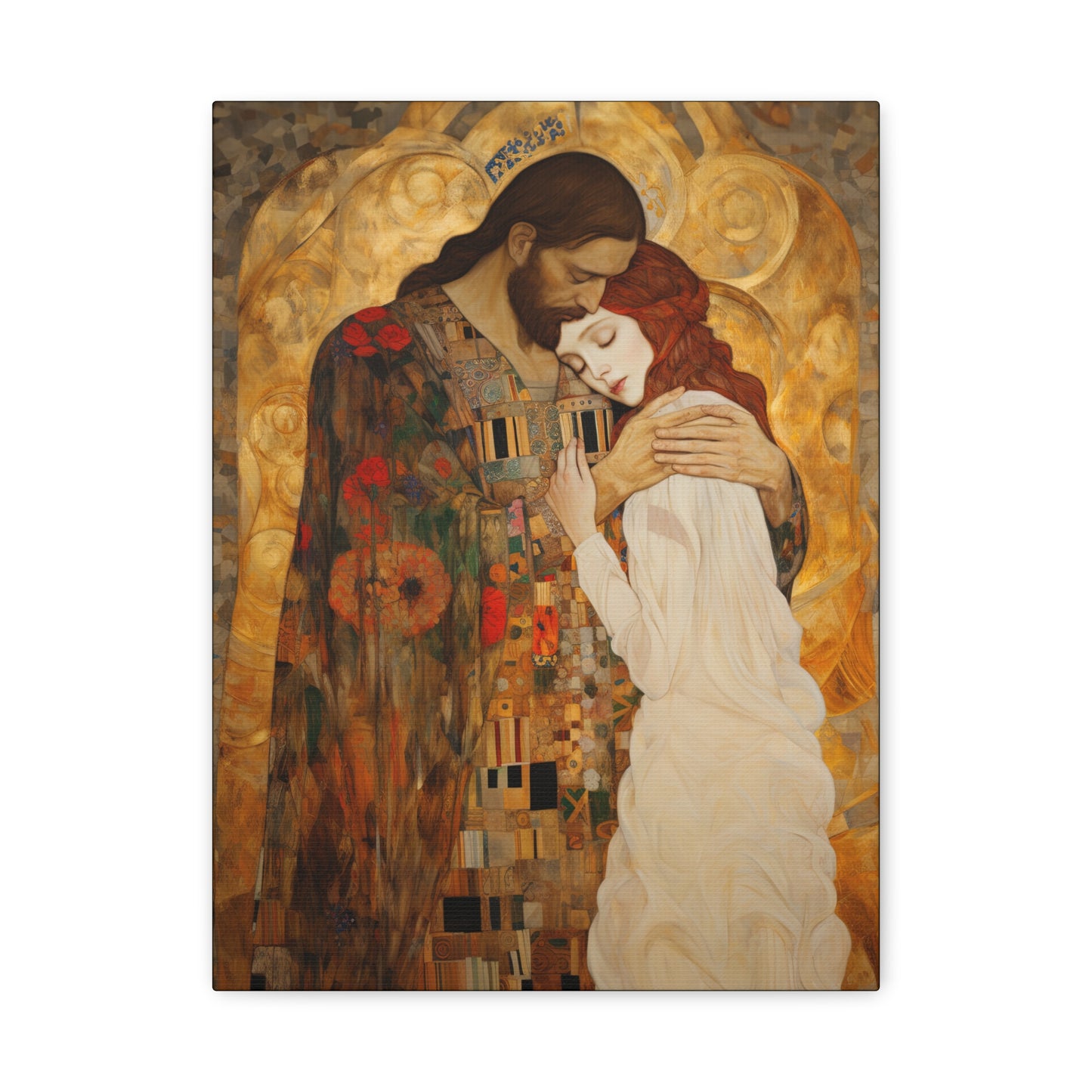 Christ Embracing Mary Magdalene Museum Wrapped Canvas - Sanctified Souls Print -Based on Klimt's The Kiss - Religious Catholic Art