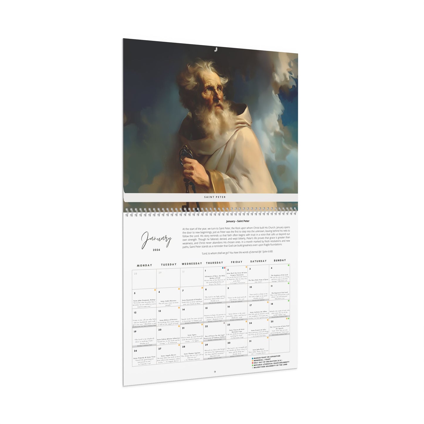 2026 Catholic Calendar - A year with the Apostles - Liturgical Calendar 2026 - Saints, Solemnities & Marian Feast Days - Sanctified Souls