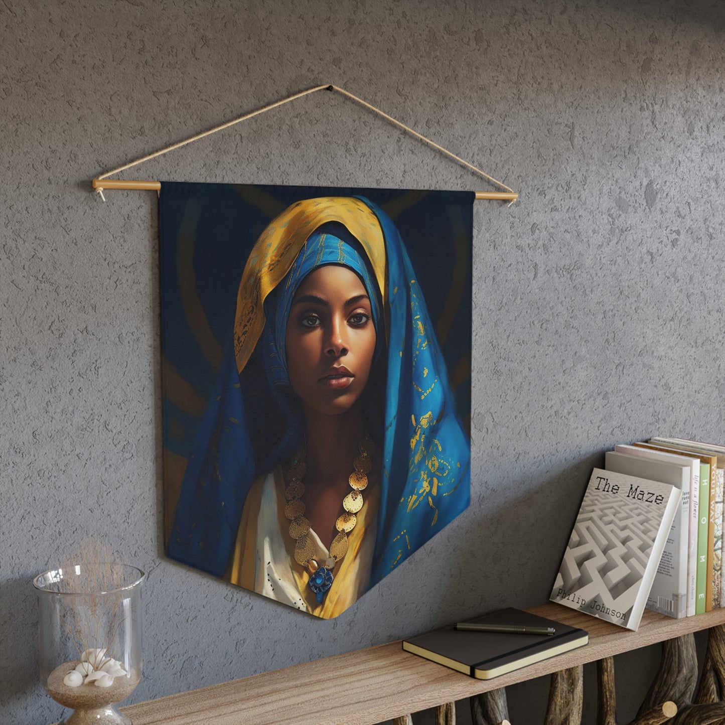 Mary the Blessed Virgin Wall Banner / Wall Hanging - Catholic Home Art - Black Madonna - Virgin Mary - 18" x 21" -