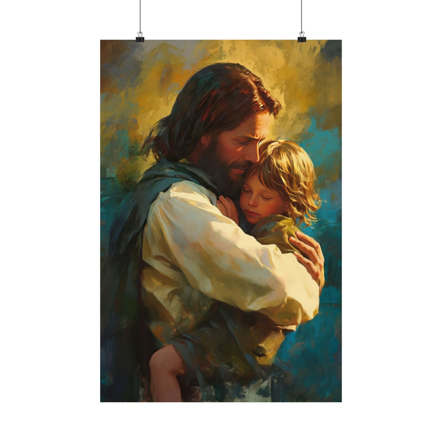 Christ's Compassionate Embrace Poster Print - Sanctified Souls Print - Multiple Sizes - Premium Posters - Catholic Art - Christian painting