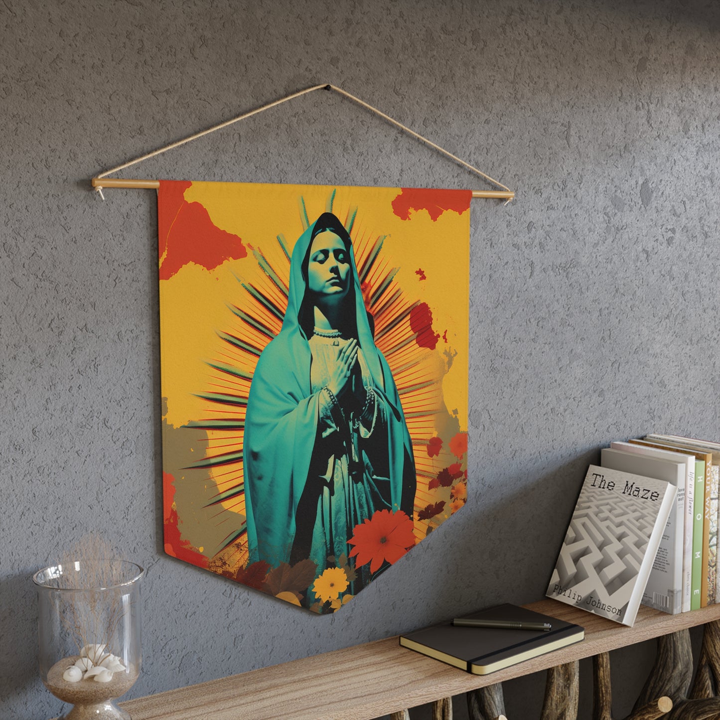 Guadalupe's Miraculous Presence Wall Banner / Wall Hanging - Prayer room art - Catholic Home Art - Large Saint Art for your home - 18" x 21"