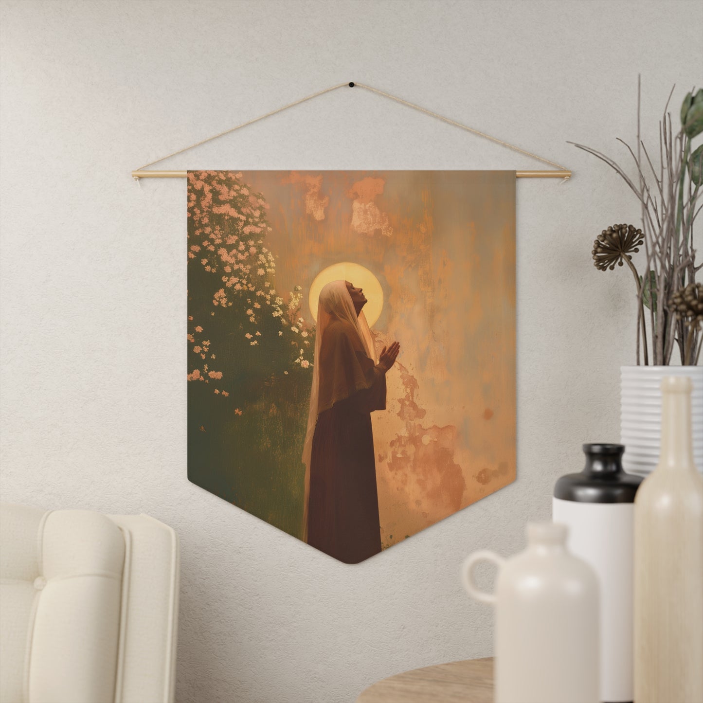 Saint Monica Pennant / Banner / Wall Hanging - Prayer room art - 18" x 21" - Catholic - Large Banner
