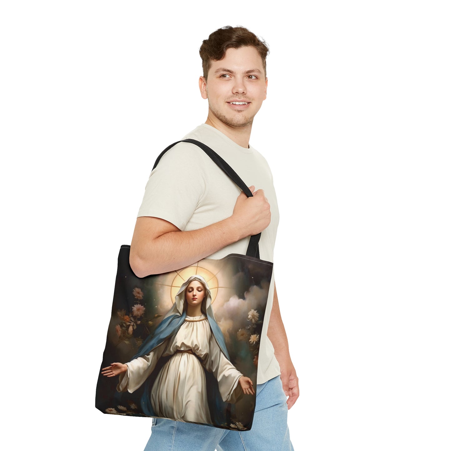 Ethereal Beauty - The Immaculate Mother Mary Tote Bag - Large Medium Small Faith Art Bag - Re usable Tote Purse - Double Sided
