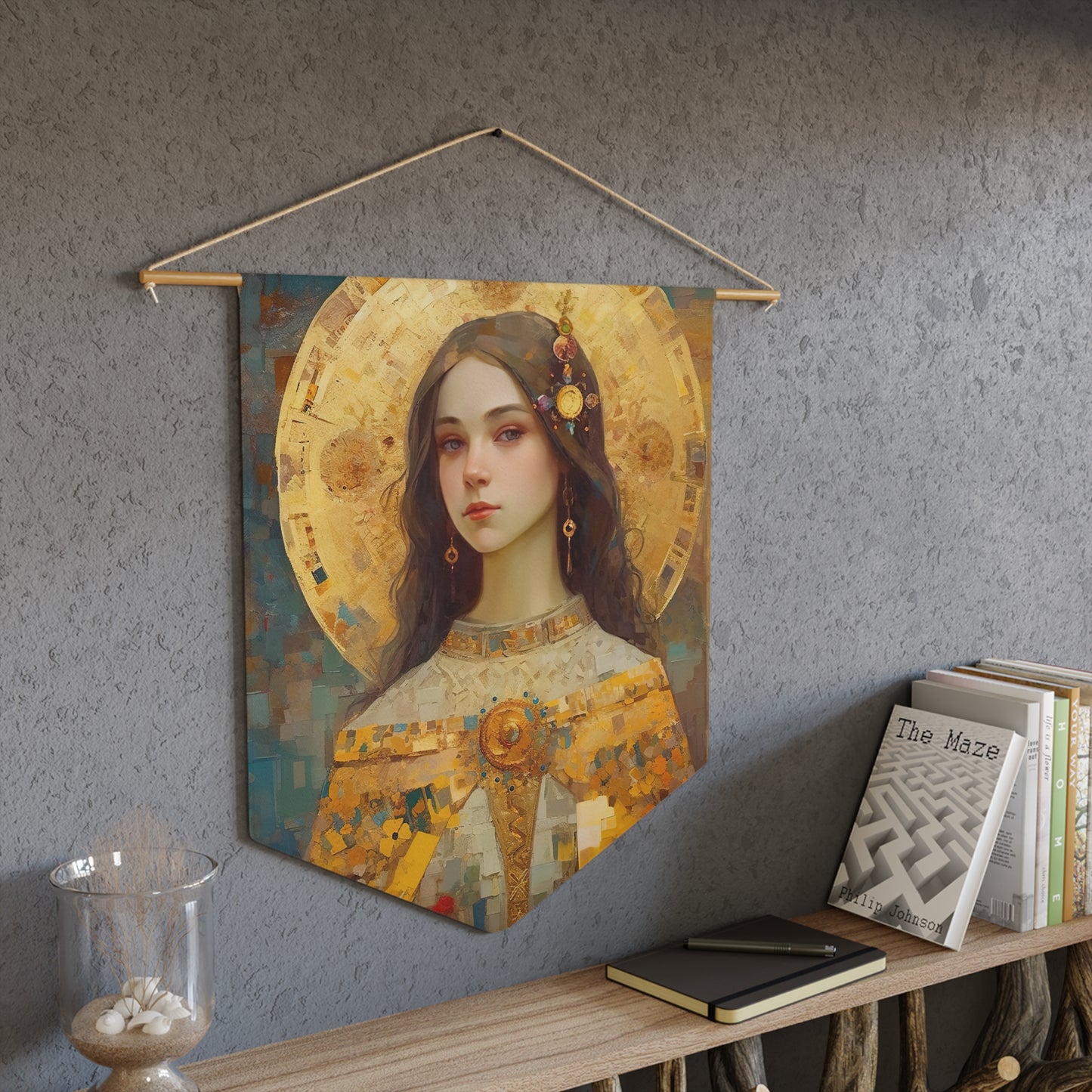 Saint Dymphna Wall Banner / Wall Hanging - Prayer room - Catholic Art - Large Religious Catholic Saint Art for your home 18" x 21"