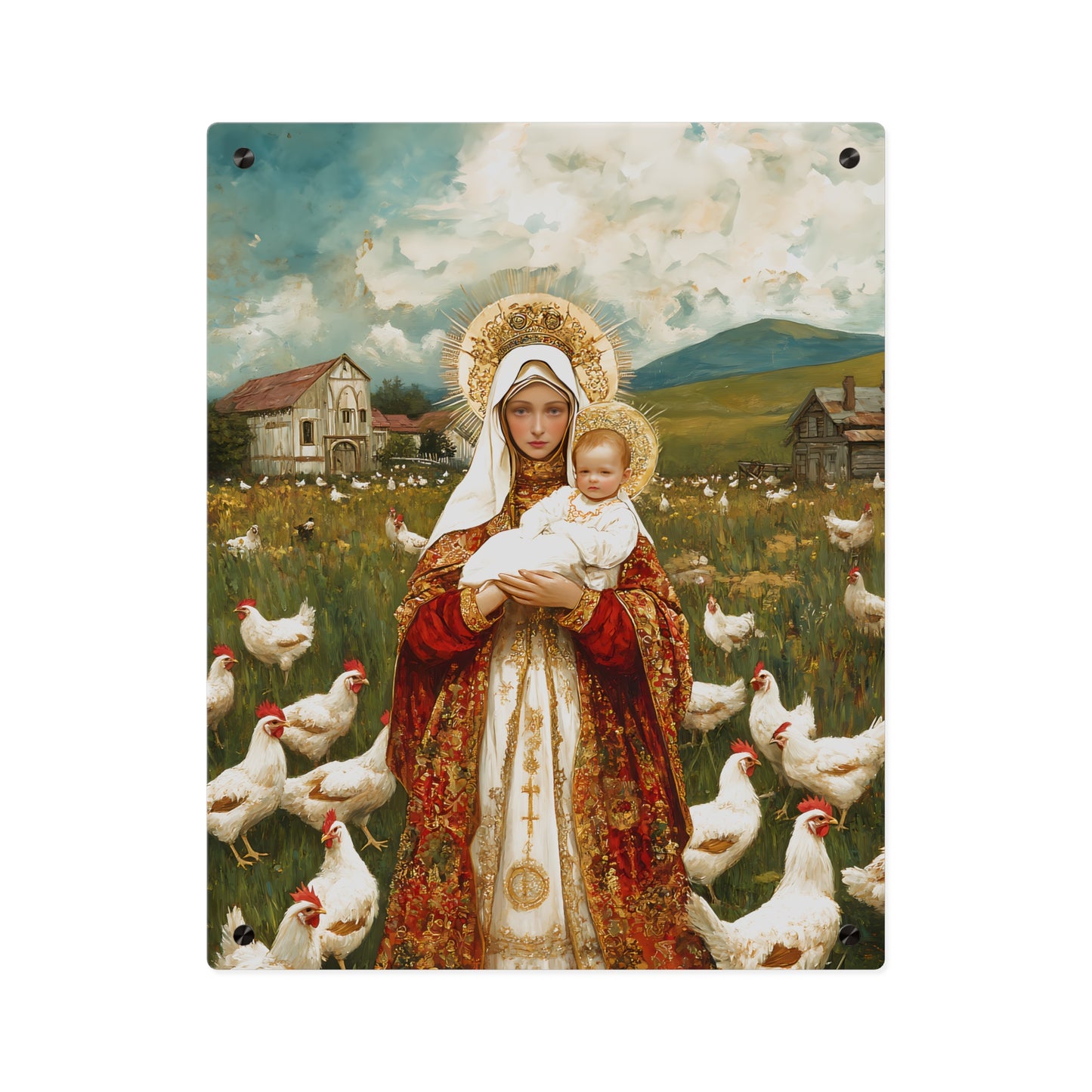 Our Lady of the Hens Acrylic Wall Art Panel - Ready to Hang Acrylic Print - Catholic Saint Art