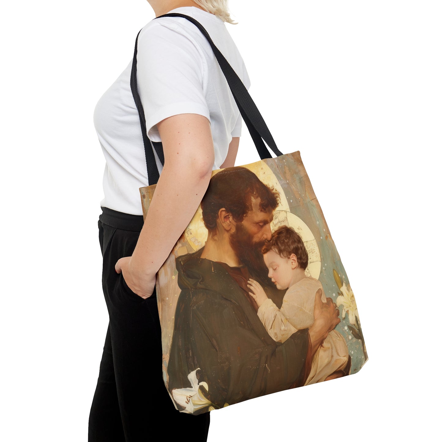 Saint Joseph and Jesus Tote Bag - Large Medium Small Faith Art Bag - Catholic Faith Purse - Double Sided - Religious Art - Christ Child