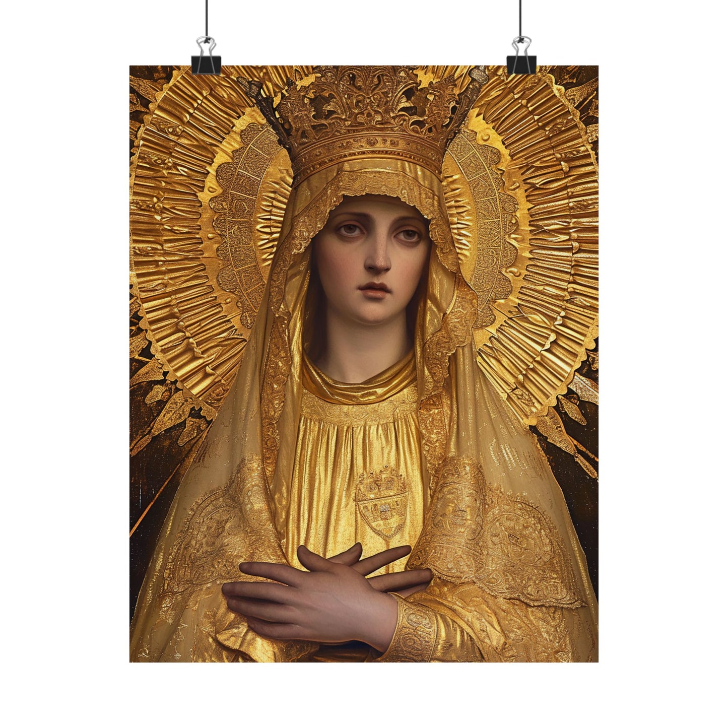 Golden Mary - Radiant Tribute to Our Lady of the Gate of Dawn Poster Print - The Golden Virgin - Multiple Sizes - Premium Matte Posters