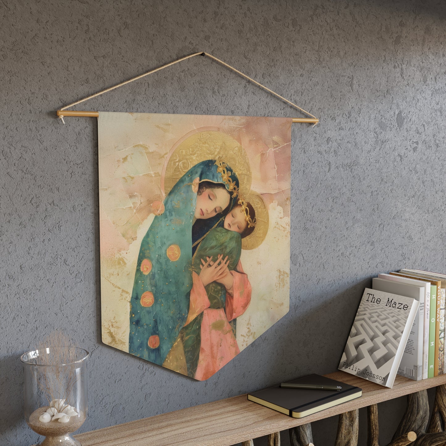 The Sweet Advocate of Souls - Mary, Help of Christians - Pennant / Banner / Wall Hanging - Prayer room art - Catholic Home - 18" x 21"