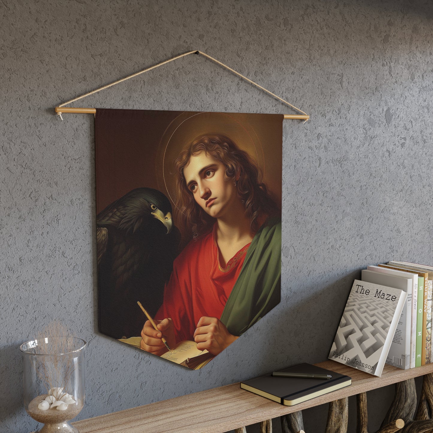Saint John the Apostle Pennant / Banner / Wall Hanging - Prayer room art - Catholic Home Art - Large Saint Art for your home - 18" x 21"