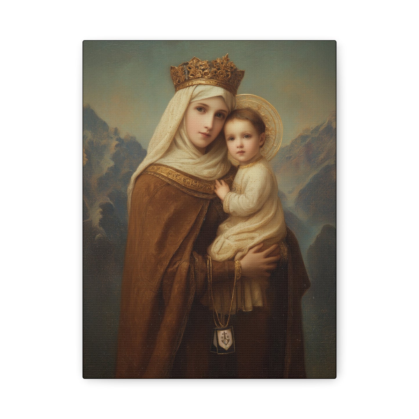 A Cord Between Heaven and Earth - Our Lady of Mount Carmel Wrapped Canvas Print - Multiple Sizes - Catholic Home art Matte Canvas, Stretched