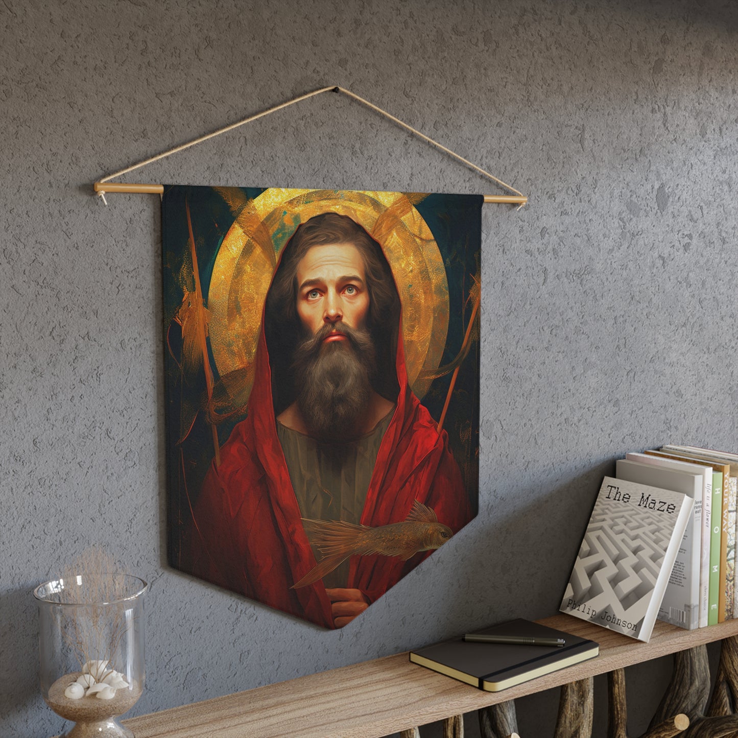 Saint Andrew Wall Banner / Wall Hanging - Prayer room art - Catholic Home Art - Large Saint Art - 18" x 21"
