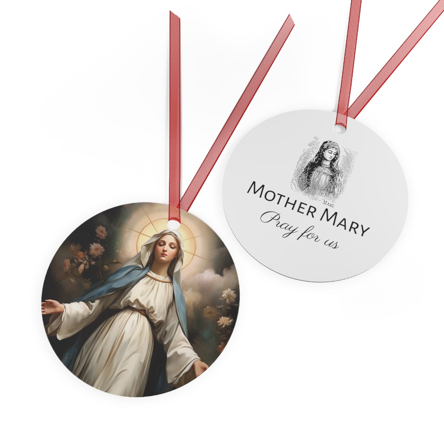 Ethereal Beauty - The Immaculate Mother Ornament - Religious Holiday Christmas Ornament and Keepsake - Double sided Keepsake Ornament
