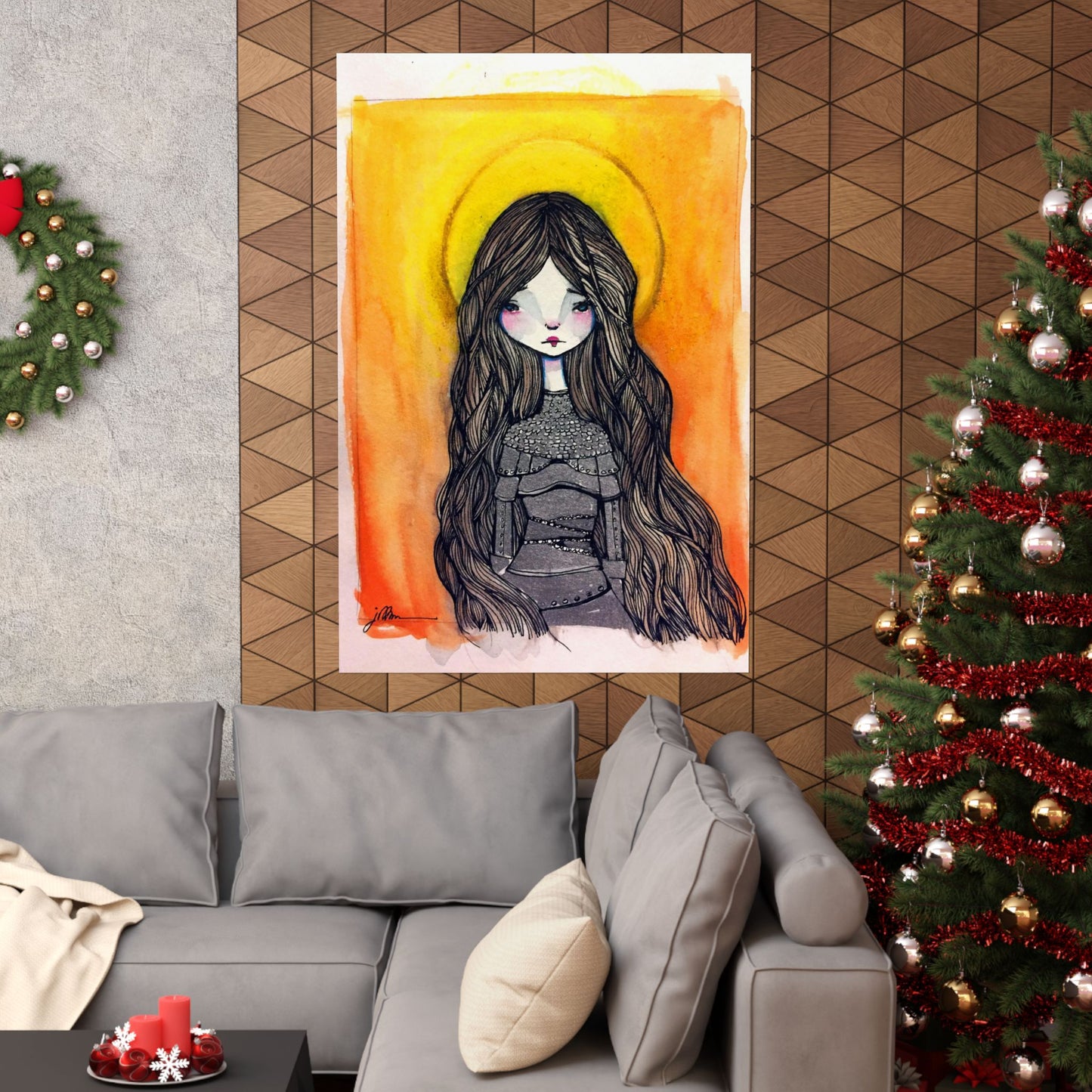 Saint Joan of Arc Poster Print - Hand-Drawn Catholic Art Print | Christian Devotional Wall Art | Sanctified Solocosmo Religious Poster