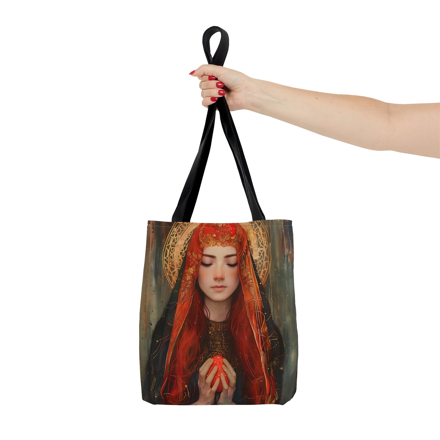 Devotion of Mary Magdalene - Saint Mary Magdalene and the Red Easter Egg Tote Bag - Large Medium Small Faith Art Bag - Catholic Faith Purse