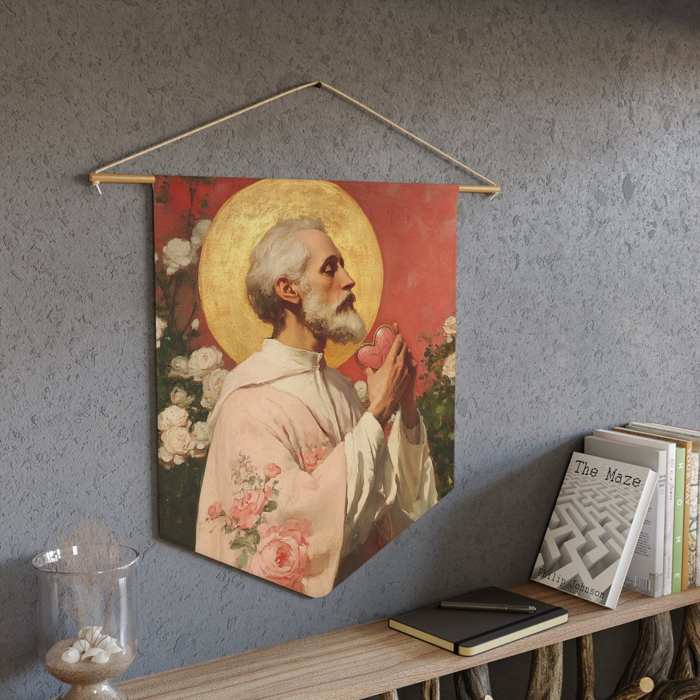 Saint Valentine Pennant / Banner / Wall Hanging - Prayer room art - 18" x 21" - Catholic - Large Banner - Catholic Home Art