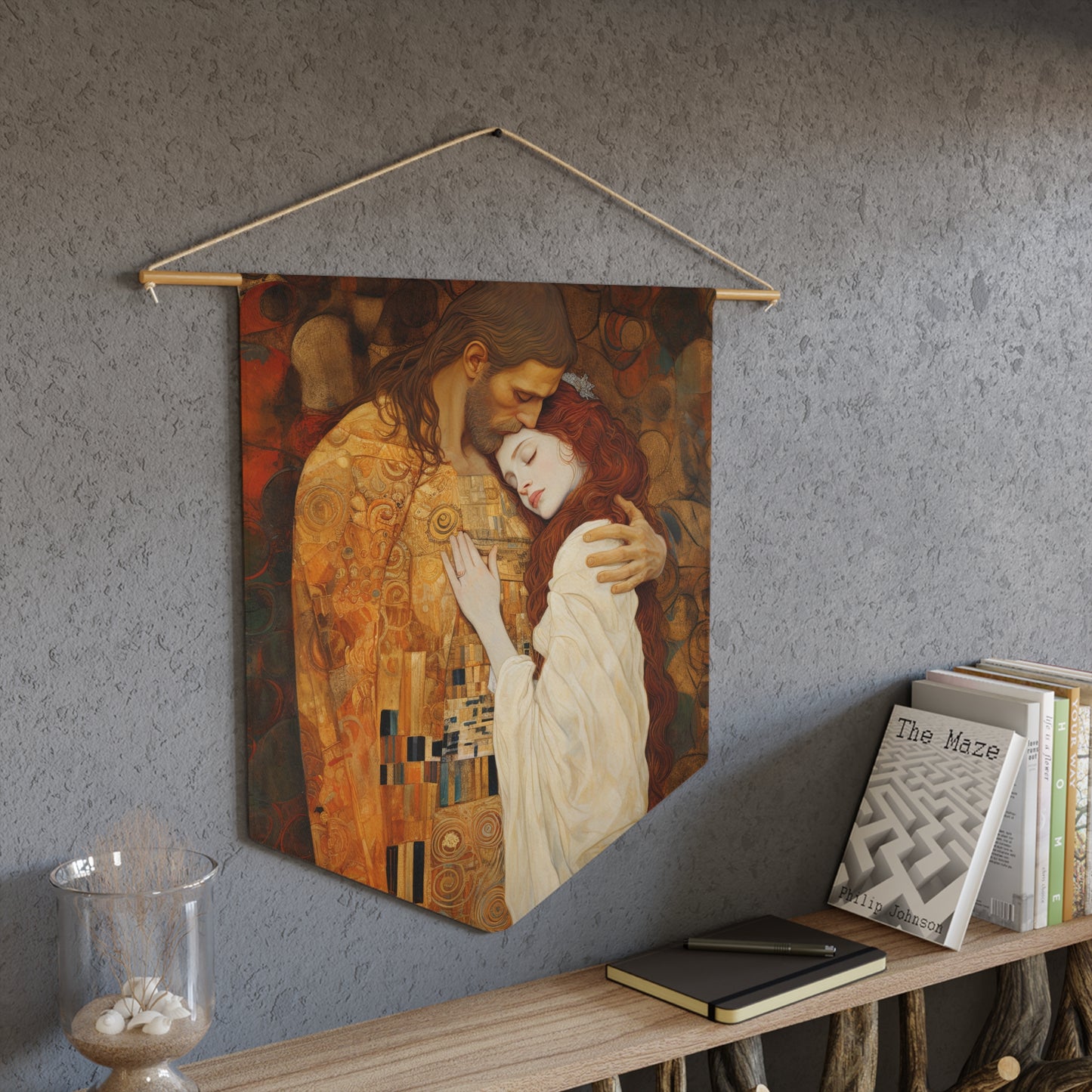 Transcendent Devotion: Christ Embracing Mary Magdalene Wall Banner / Hanging - Prayer Art - 18" x 21"