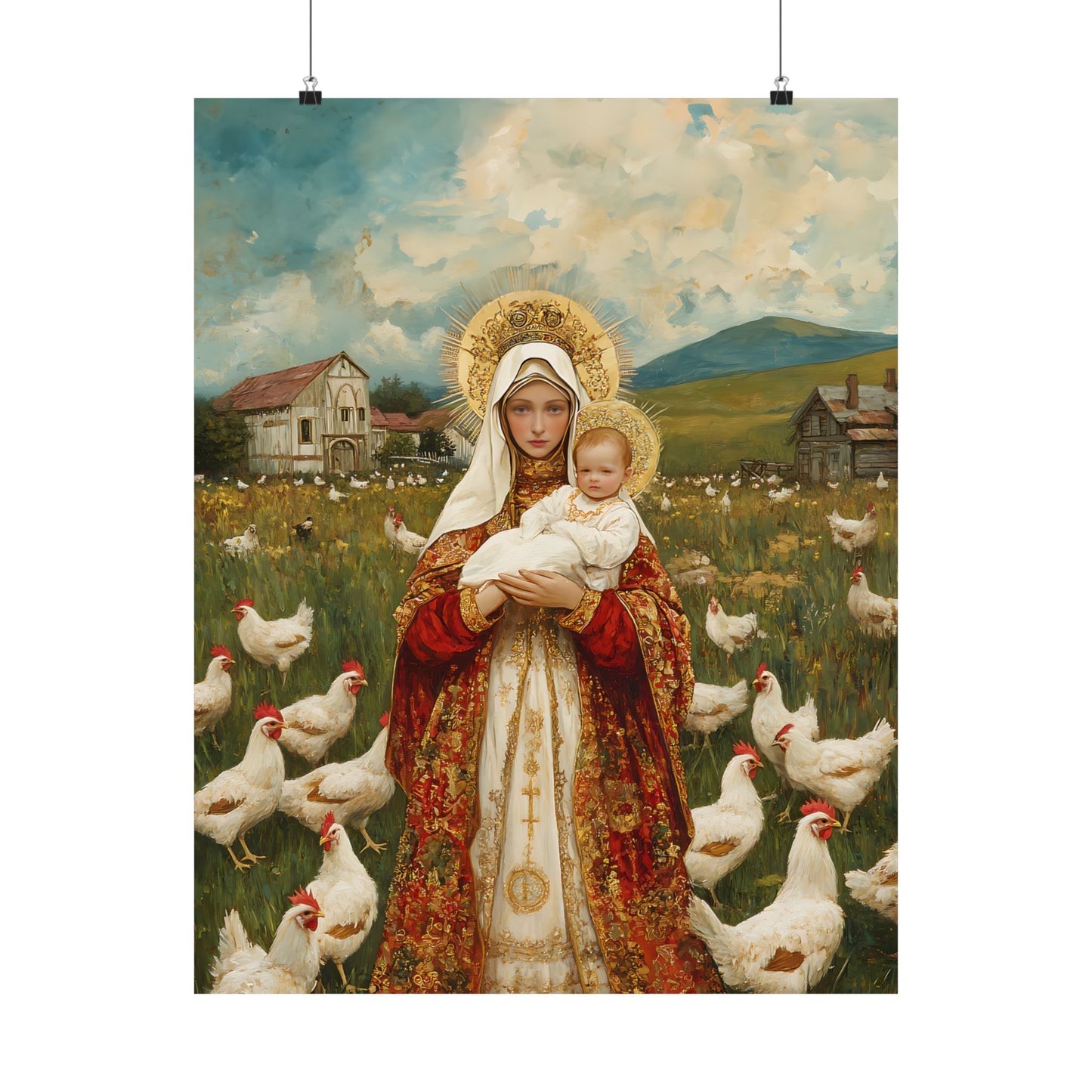 Our Lady of the Hens: Protector of the Humble Flock - Sanctified Souls Print - Multiple Sizes - Premium Posters - Catholic Art - Christian