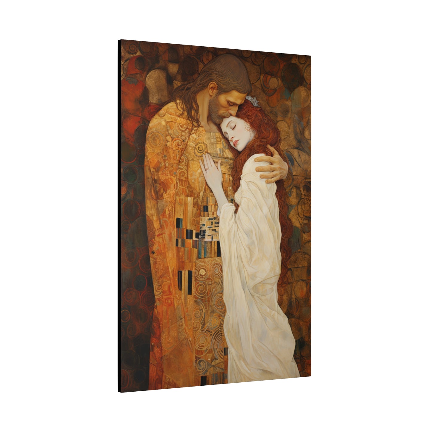 Transcendent Devotion: Christ Embracing Mary Magdalene Museum Wrapped Canvas - Sanctified Souls Print - Based on Klimt's The Kiss