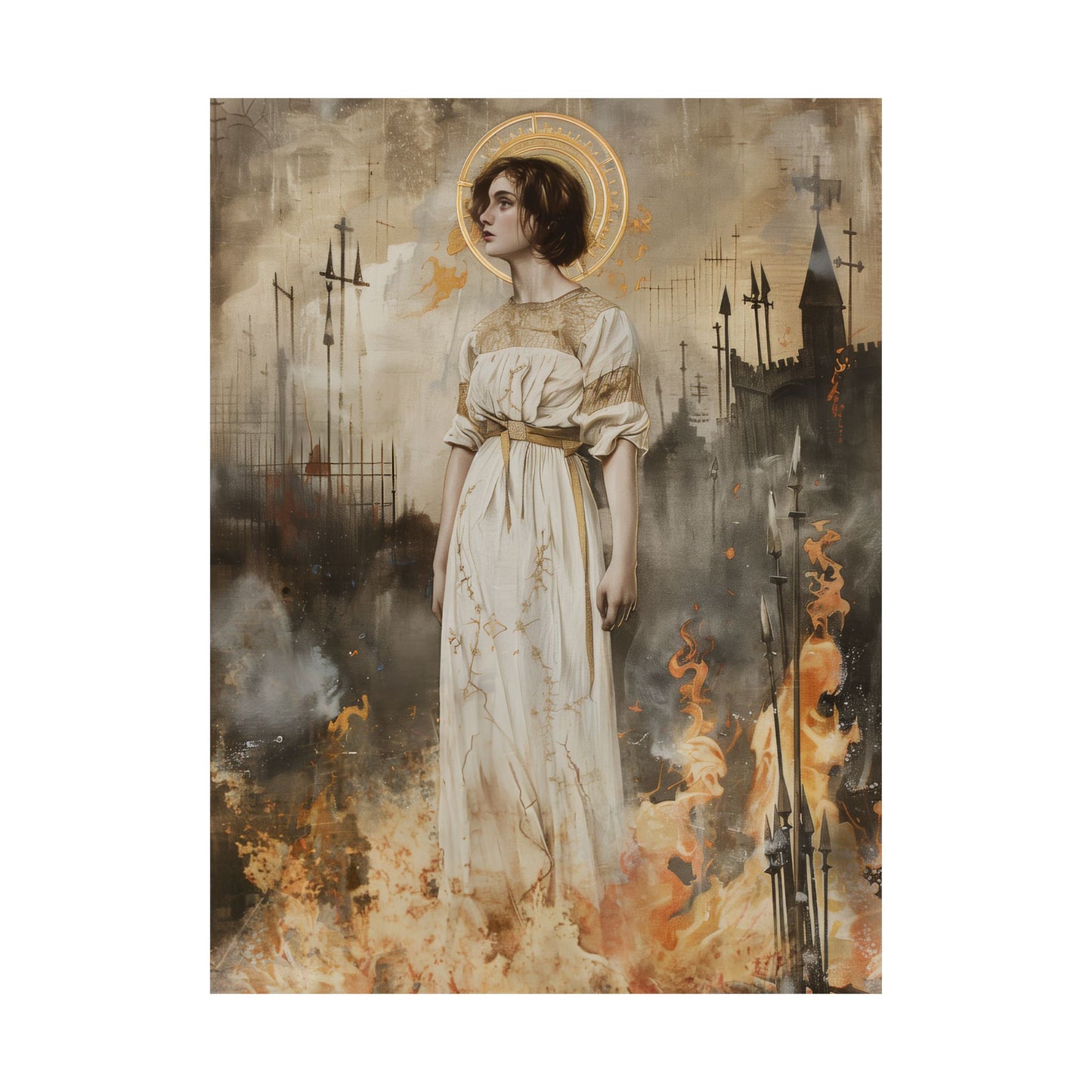 Saint Joan of Arc Print - Sanctified Souls Print - Multiple Sizes - Premium Matte Vertical Posters - Joan set to Flames - Saint Joan