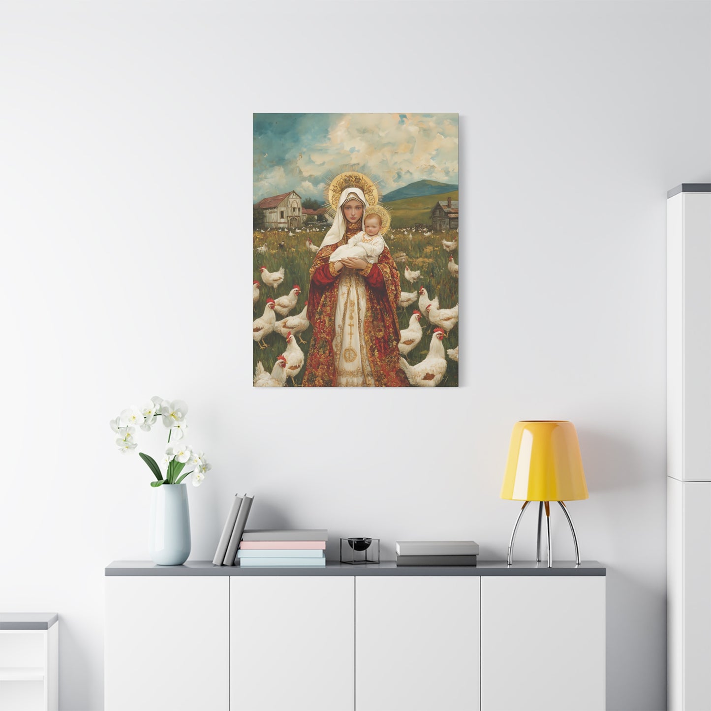 Our Lady of the Hens: Protector of the Humble Flock - Museum Wrapped Canvas - Print - Religious Art for your Home - Christian print