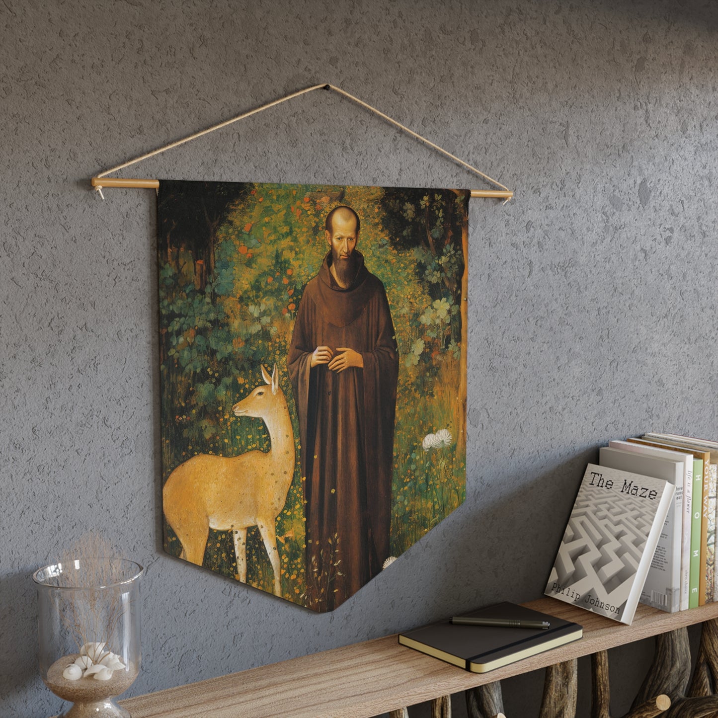 Saint Giles Wall Banner / Wall Hanging - Prayer room art - Catholic Home Art - Large Saint Art - 18" x 21"