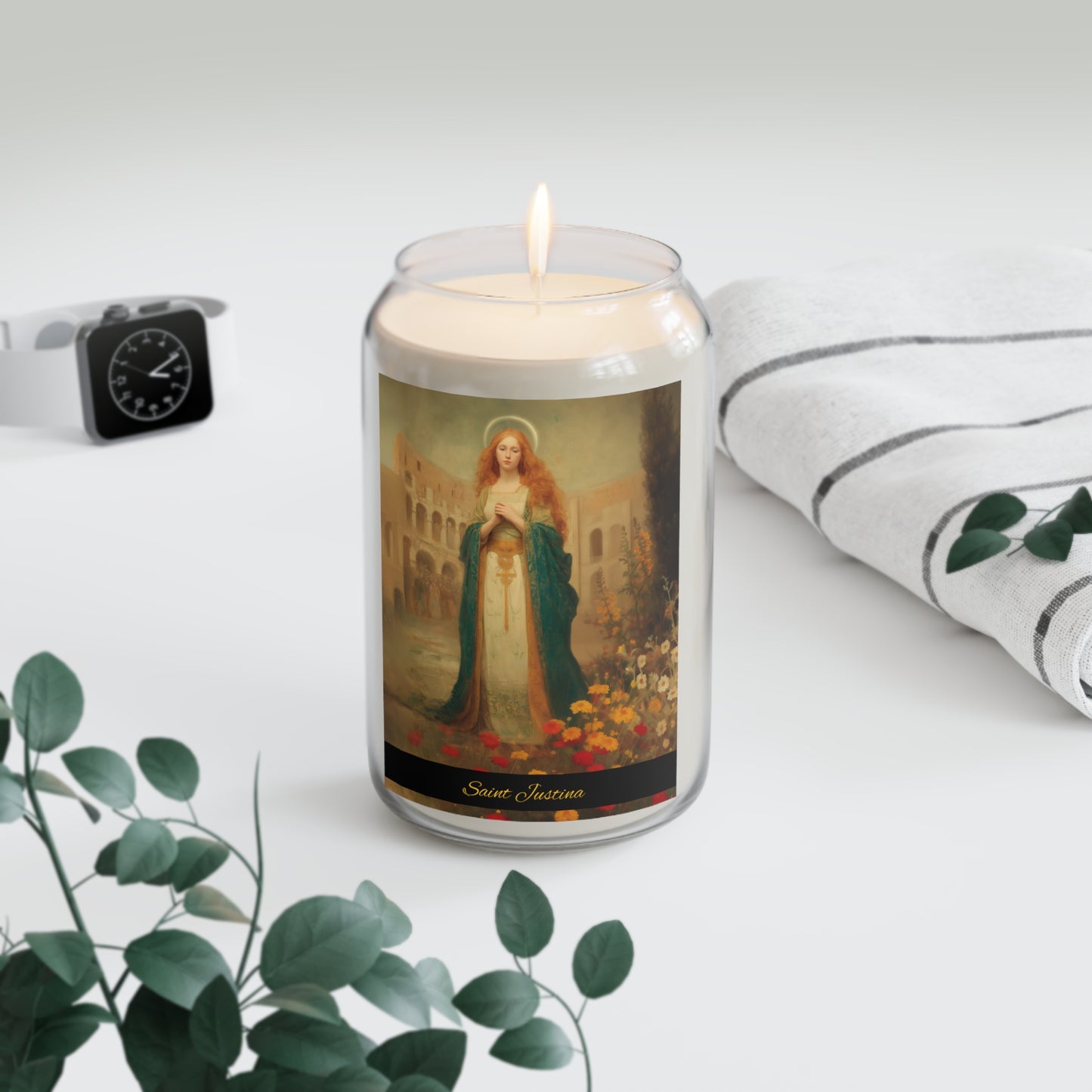 Saint Justina - Scented Prayer Candle, 13.75oz - Candle - Catholic Art - prayer room Scented Candle - Martyr Art