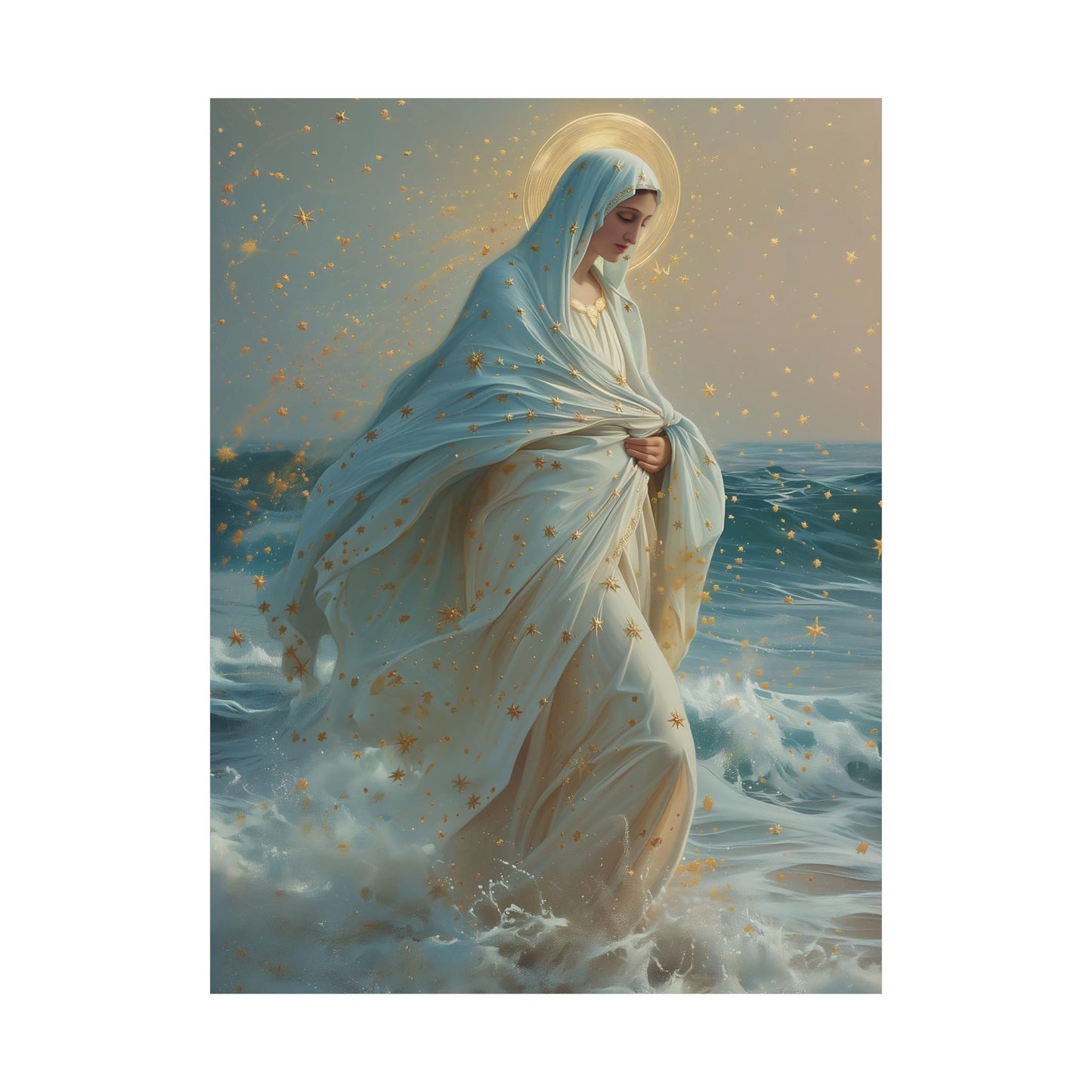 Guiding Light - Our Lady, Star of the Sea Oval Necklace - Sanctified Souls - Multiple Sizes - Premium Matte Posters - Religious Art Poster