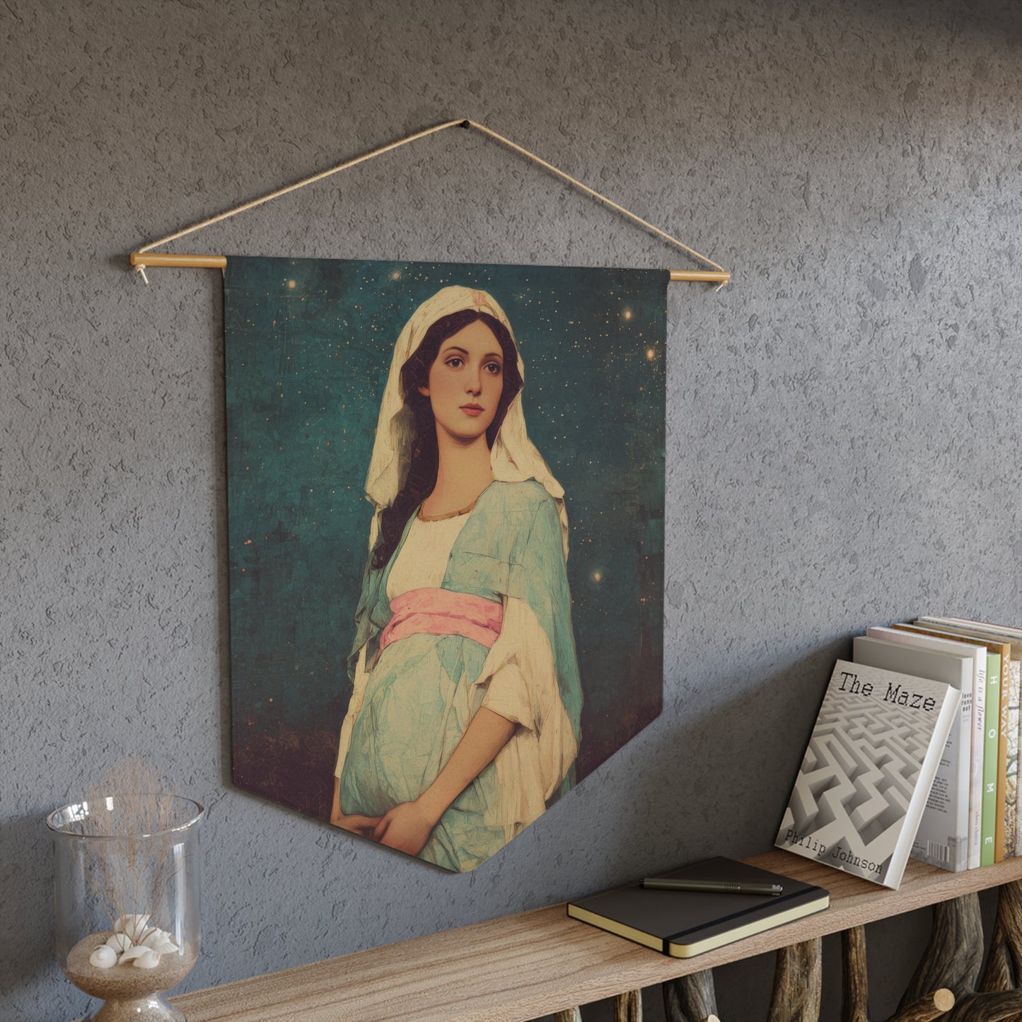 Our Lady of 'O' - Our Lady of Expectation - Mother Mary - Marian Art - Pennant / Banner / Wall Hanging - Catholic Art - Large - 18" x 21"