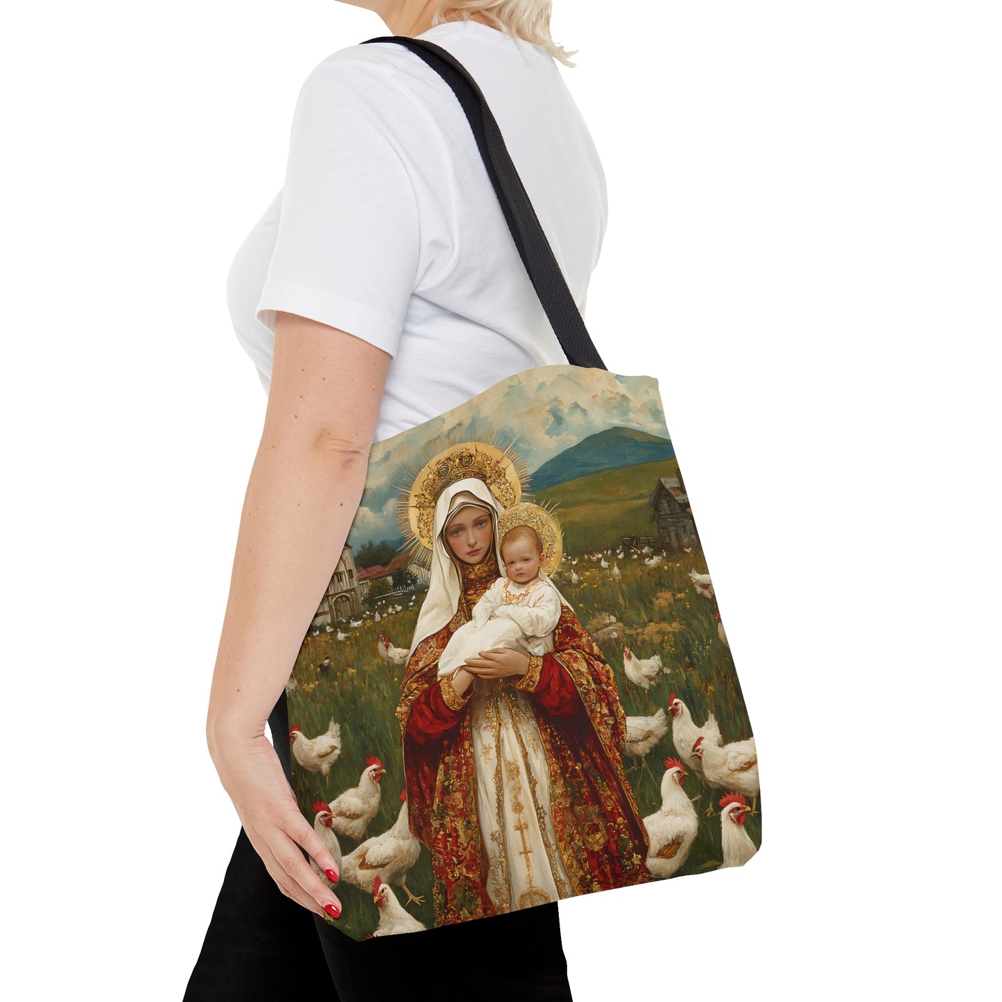 Our Lady of the Hens: Protector of the Humble Flock Tote Bag - Large Medium Small Faith Art Bag - Catholic Faith Purse - Religious