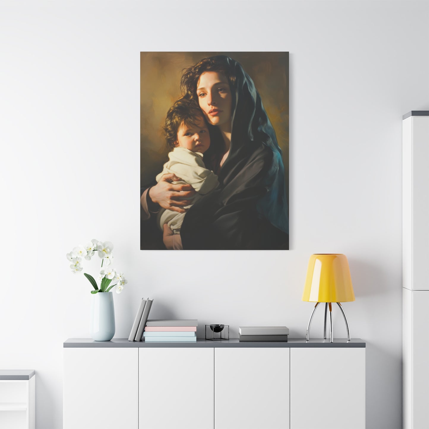 A mother's Gentle Embrace - Mary and The Christ Child - Museum Wrapped Canvas - Print - Religious Art for your Home - Catholic Saint Art