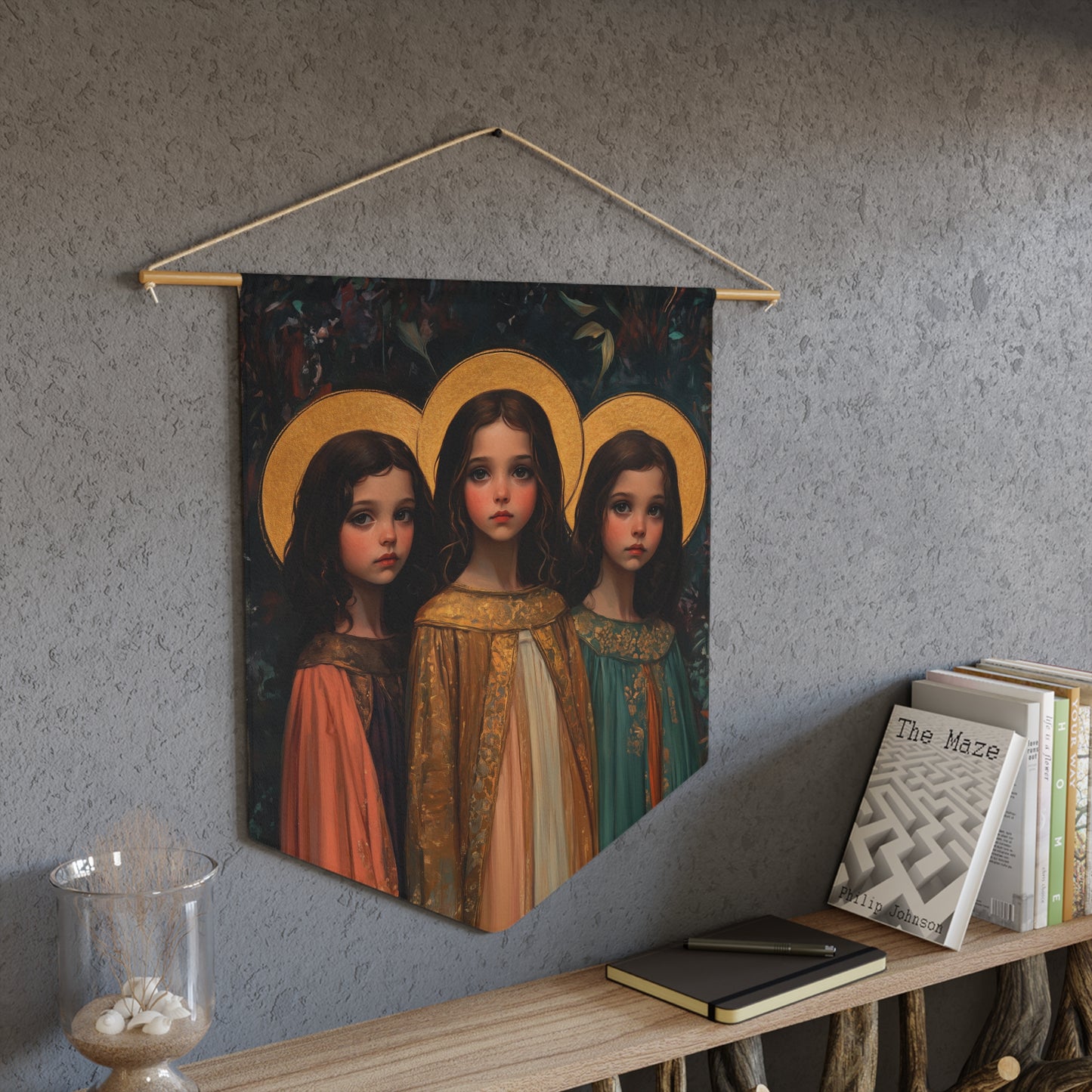 Saints Faith, Hope and Charity - Pennant / Banner / Wall Hanging - Prayer room art - Catholic Home - 18" x 21"