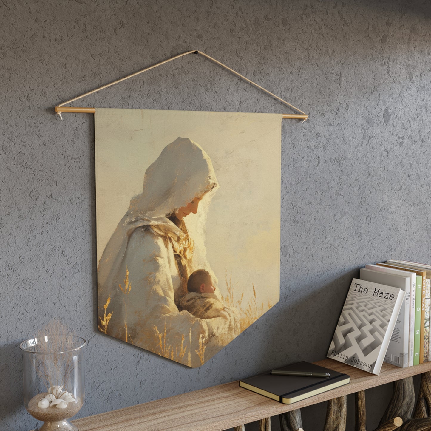 Our Lady of the Harvest / Prairie - Mother Mary - Pennant / Banner / Wall Hanging - Prayer room - Catholic Art - Large - 18" x 21"