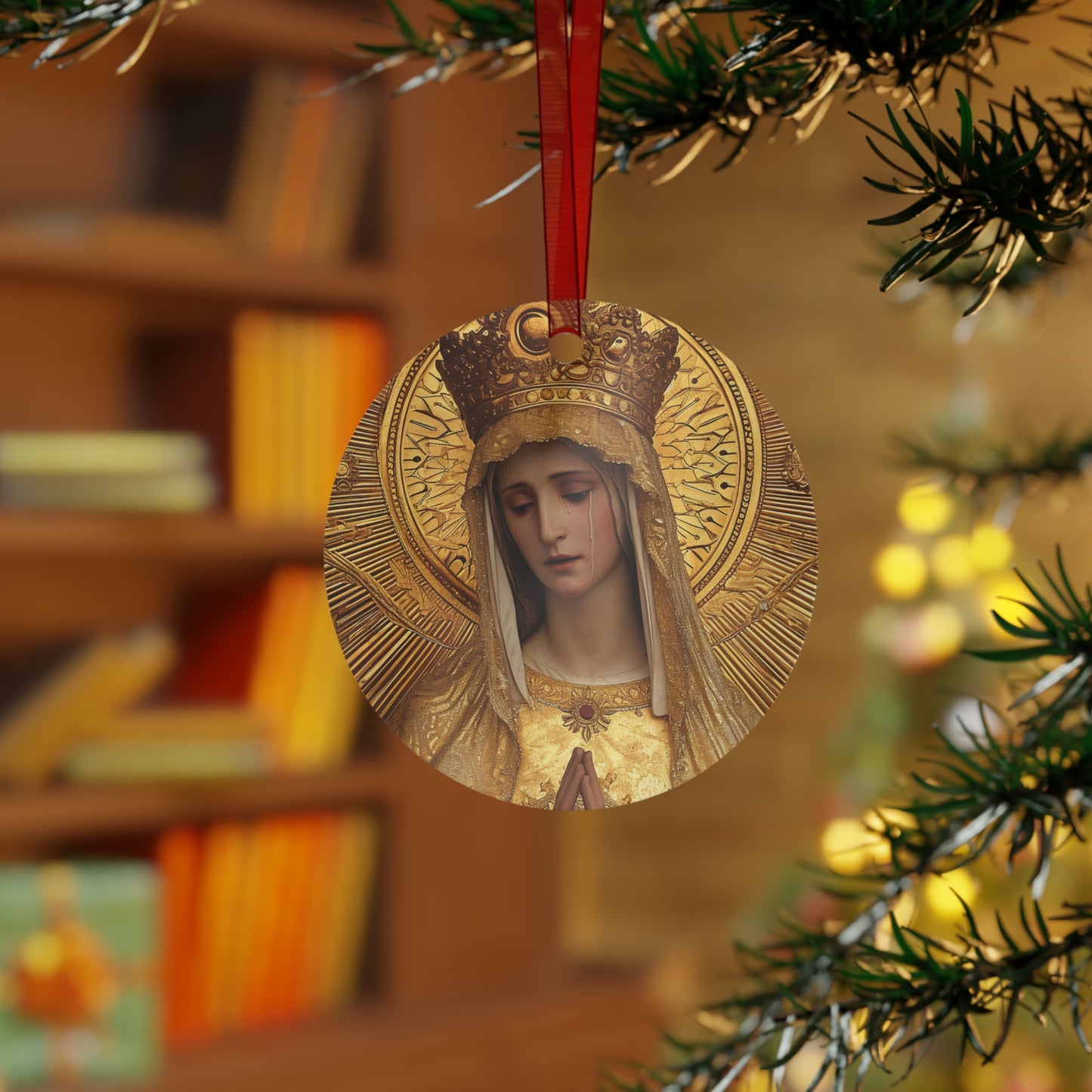 Gate of Eternity - The Golden Mary - Tribute to Our Lady of the Gate of Dawn Metal Ornament - Religious Holiday Christmas Keepsake