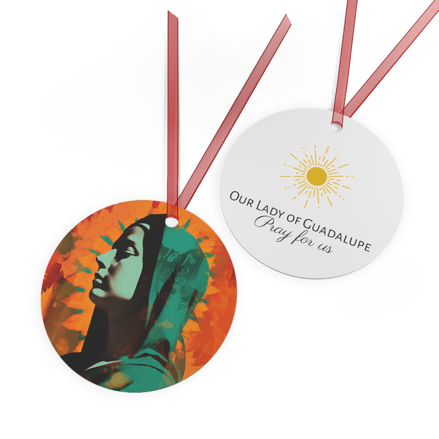 Heavenly Guadalupe - Metal Ornament - Religious Holiday Christmas Ornament and Keepsake - Double sided - Our Lady
